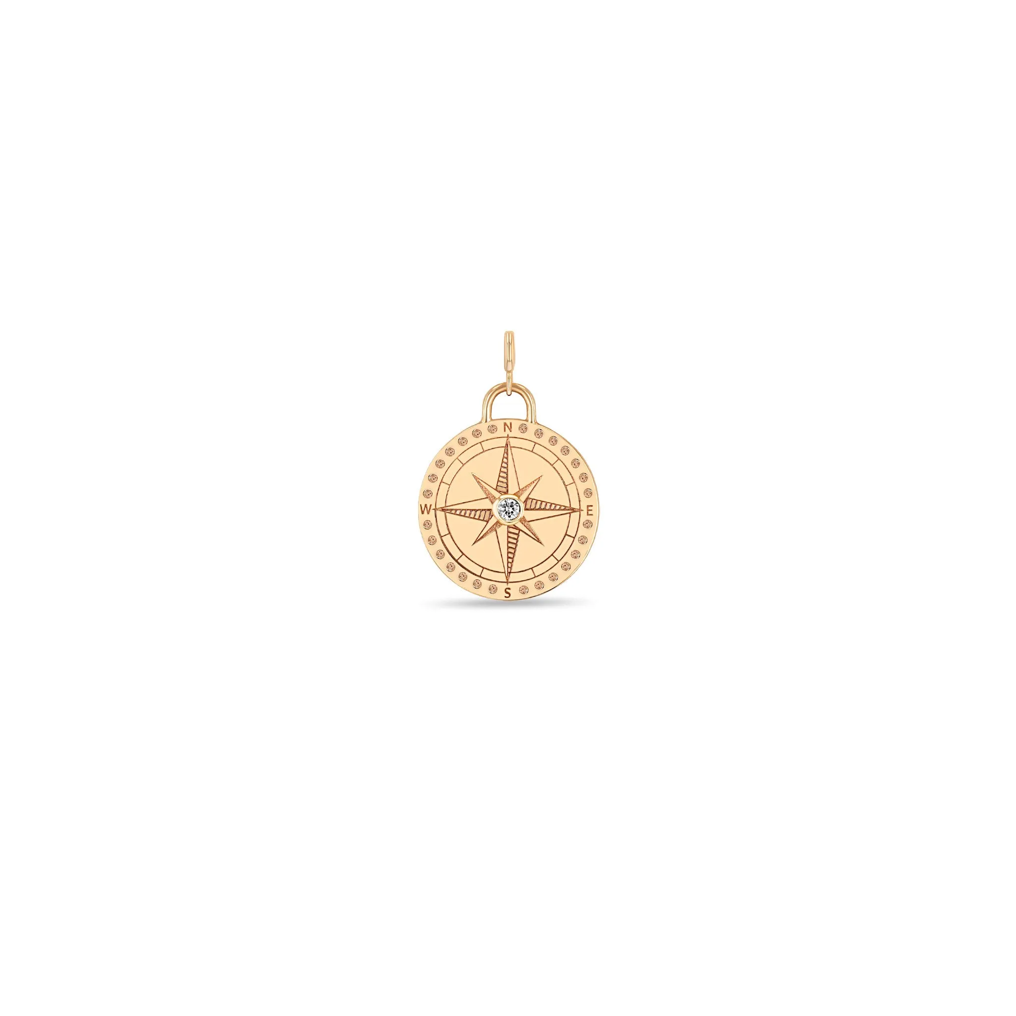14k Single Small Compass Medallion Charm Pendant sold by Zoe Chicco product image thumbnail 5