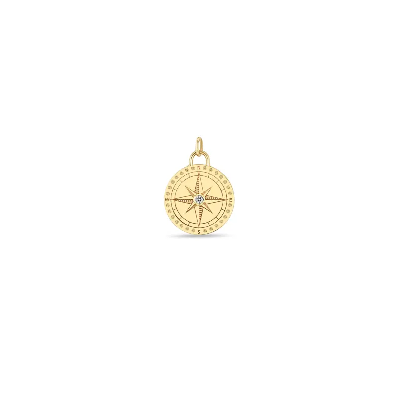 14k Single Small Compass Medallion Charm Pendant sold by Zoe Chicco
