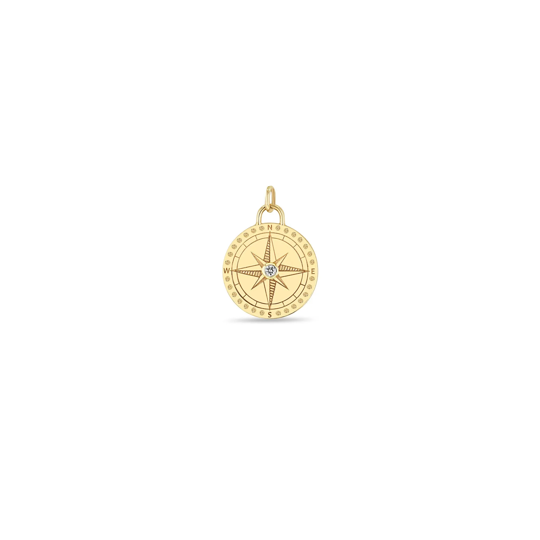 14k Single Small Compass Medallion Charm Pendant sold by Zoe Chicco