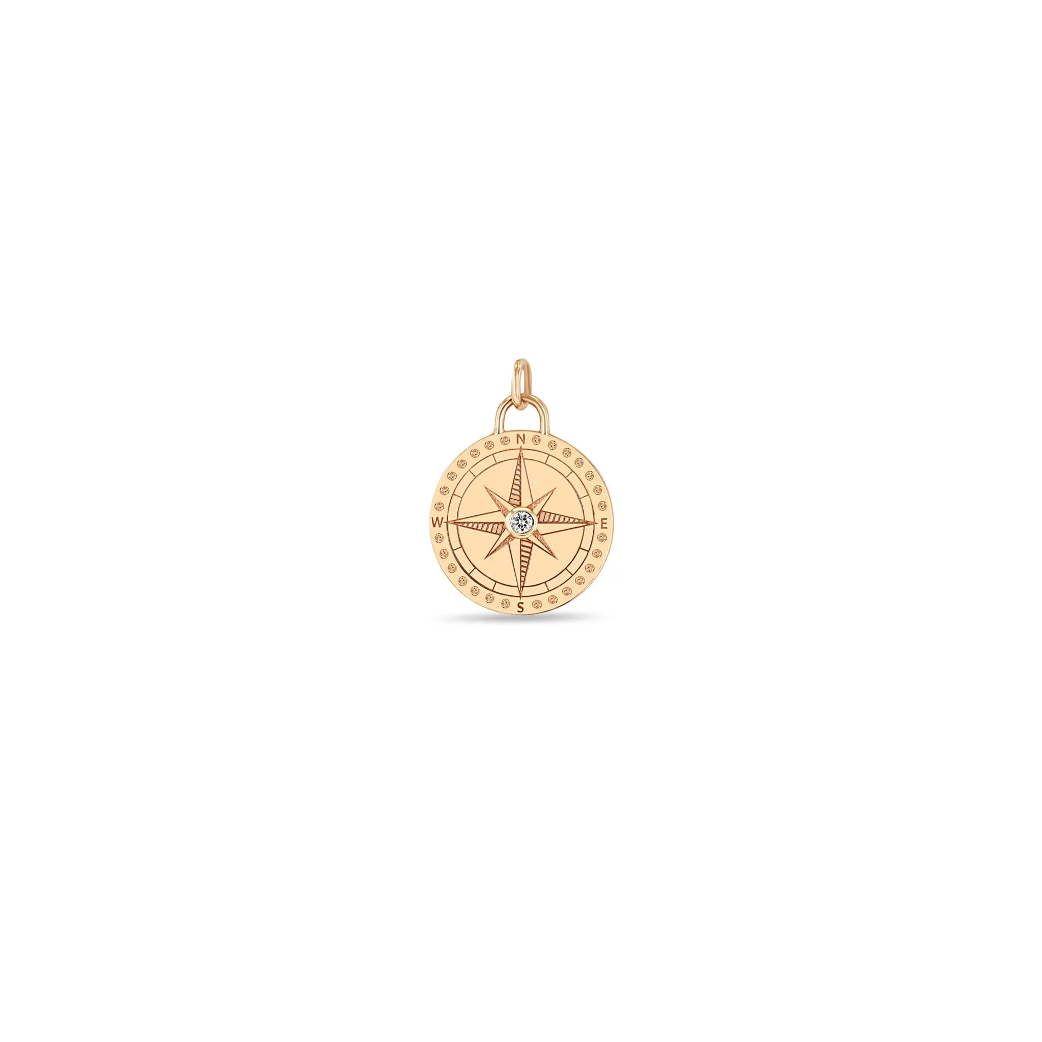 14k Single Small Compass Medallion Charm Pendant sold by Zoe Chicco product image thumbnail 2