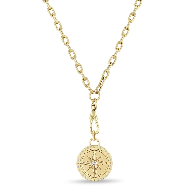 14k Medium Compass Medallion Square Oval Chain with Fob Clasp Necklace sold by Zoe Chicco