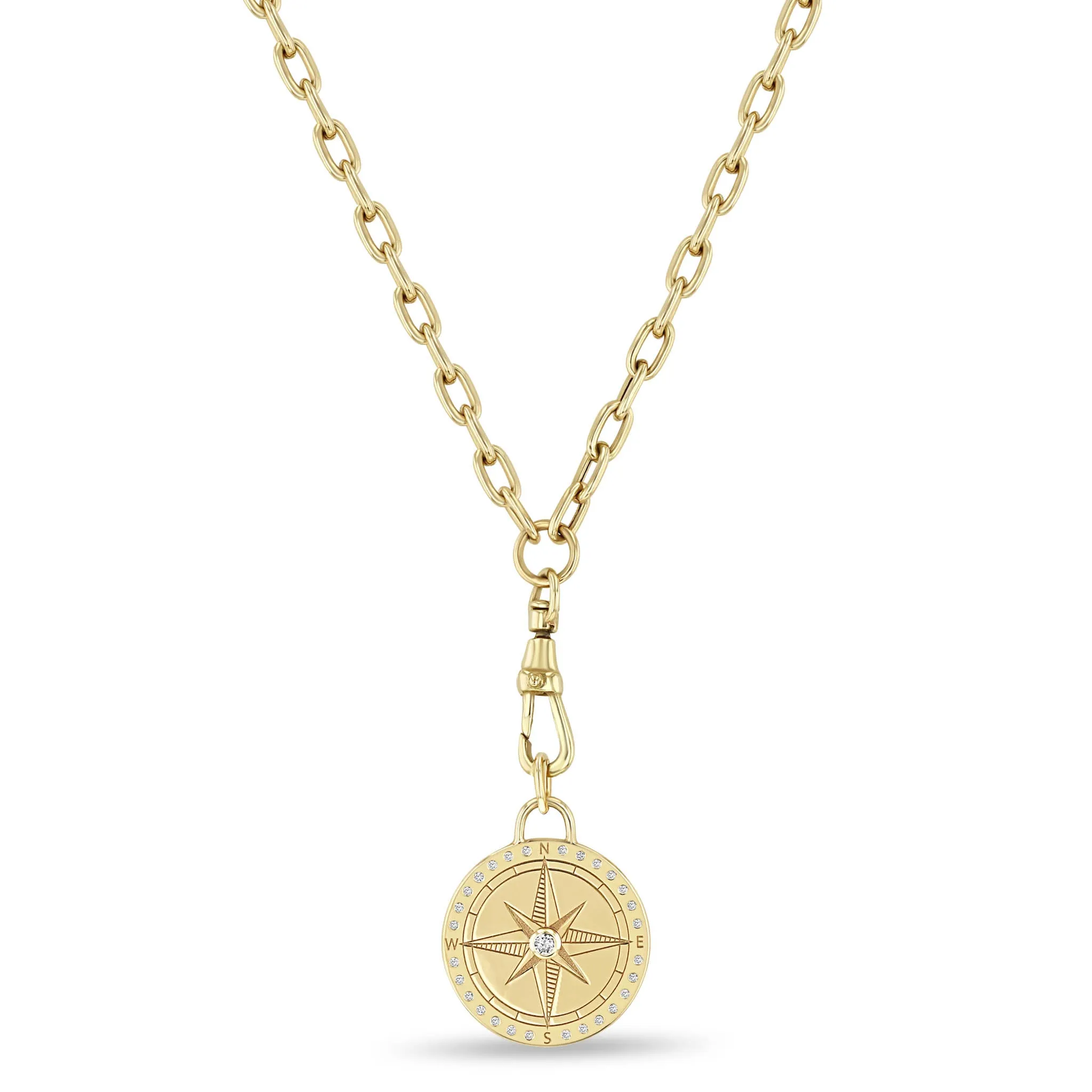 14k Medium Compass Medallion Square Oval Chain with Fob Clasp Necklace sold by Zoe Chicco