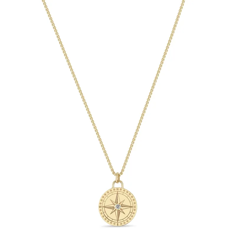 14k Small Compass Medallion Box Chain Necklace sold by Zoe Chicco