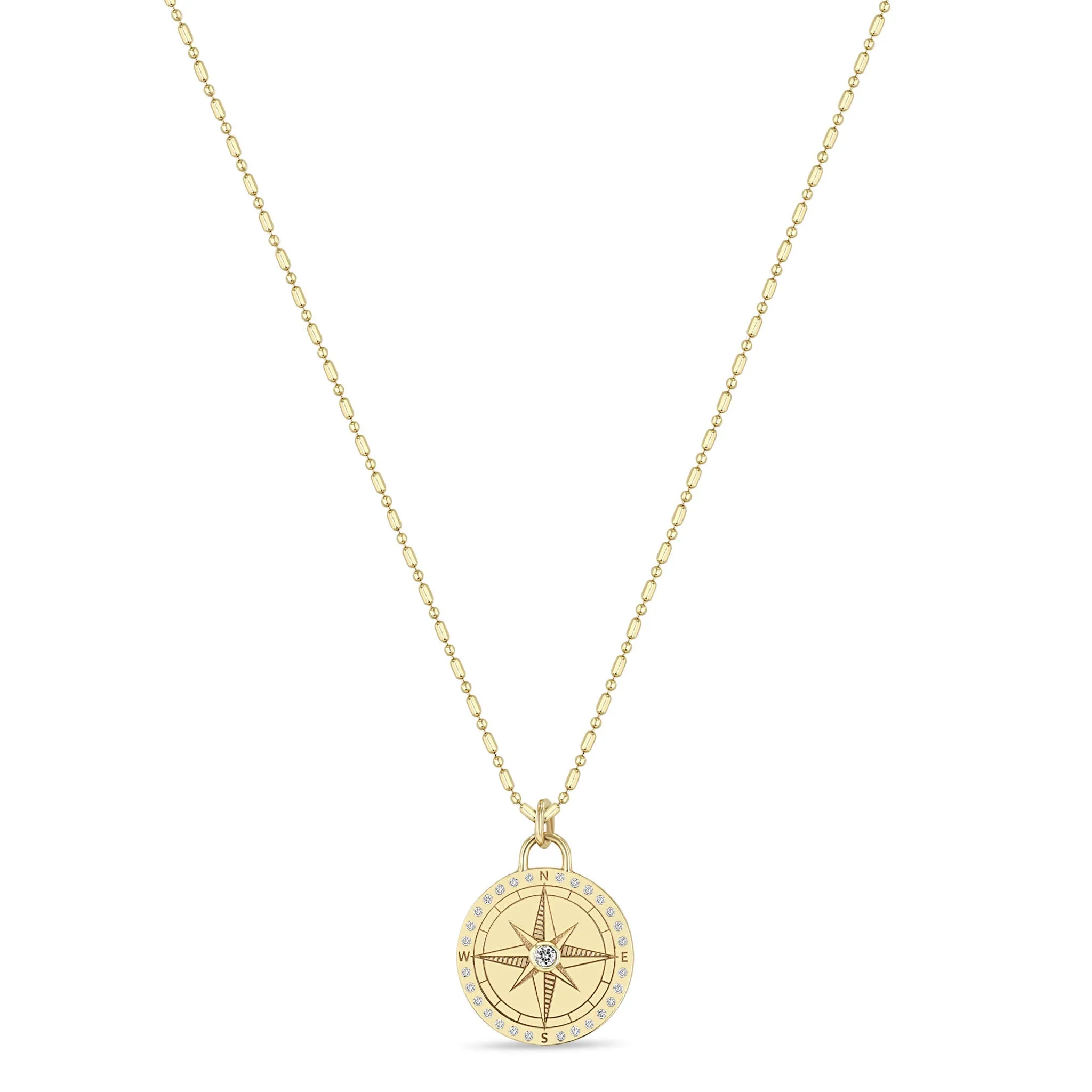 14k Small Compass Medallion Tube Bar Chain Necklace sold by Zoe Chicco product image thumbnail 2