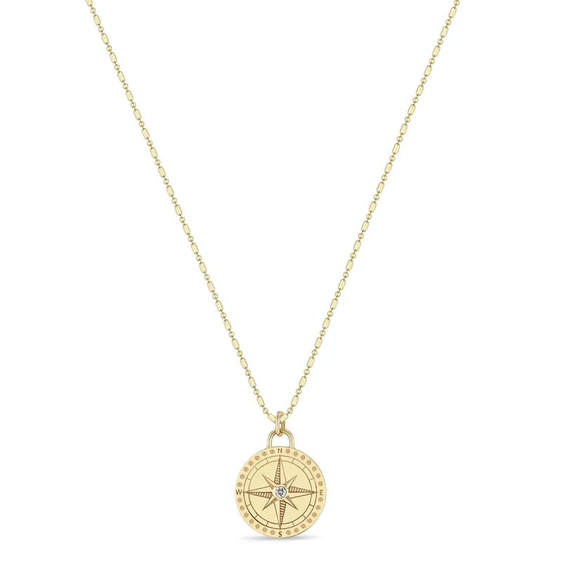 14k Small Compass Medallion Tube Bar Chain Necklace sold by Zoe Chicco