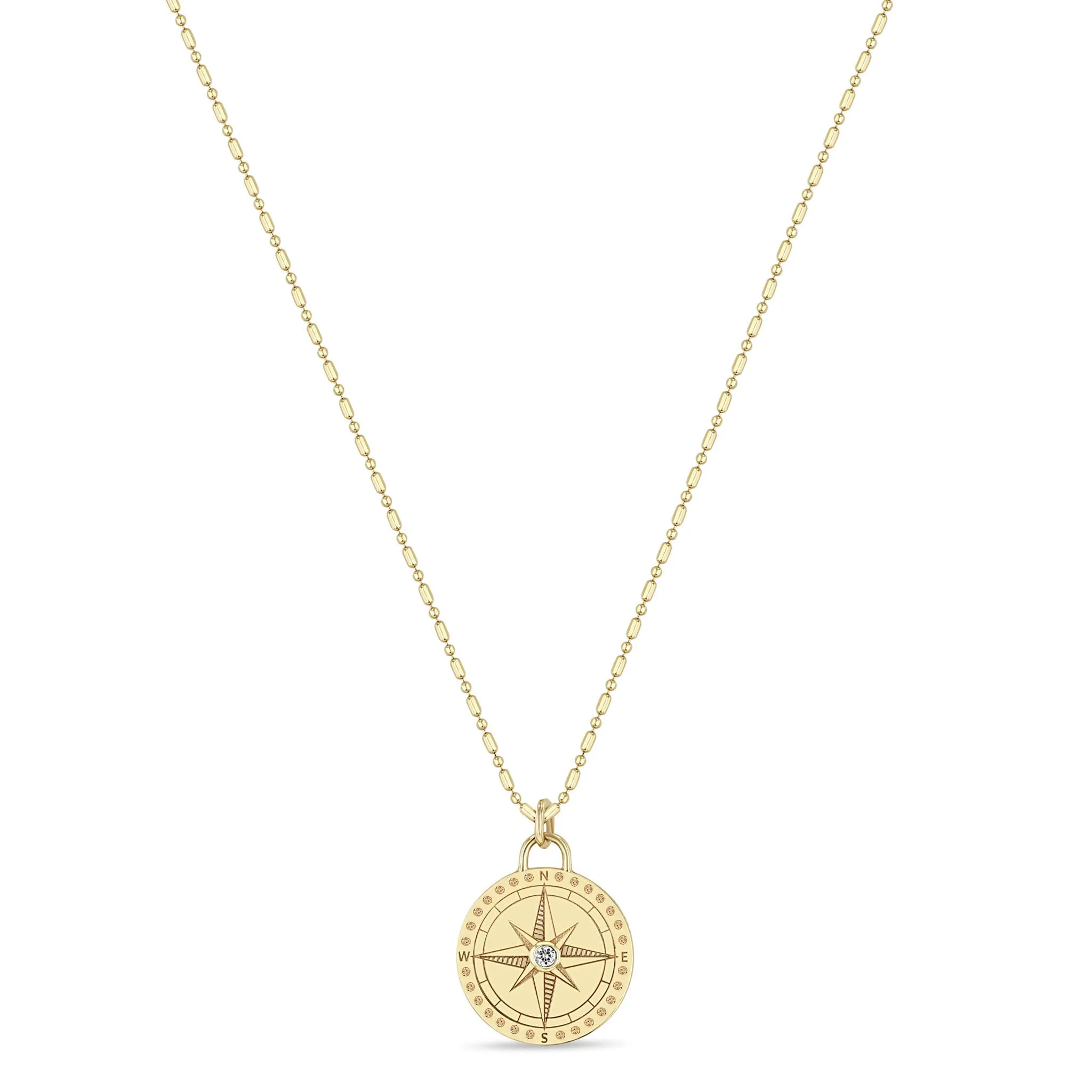 14k Small Compass Medallion Tube Bar Chain Necklace sold by Zoe Chicco
