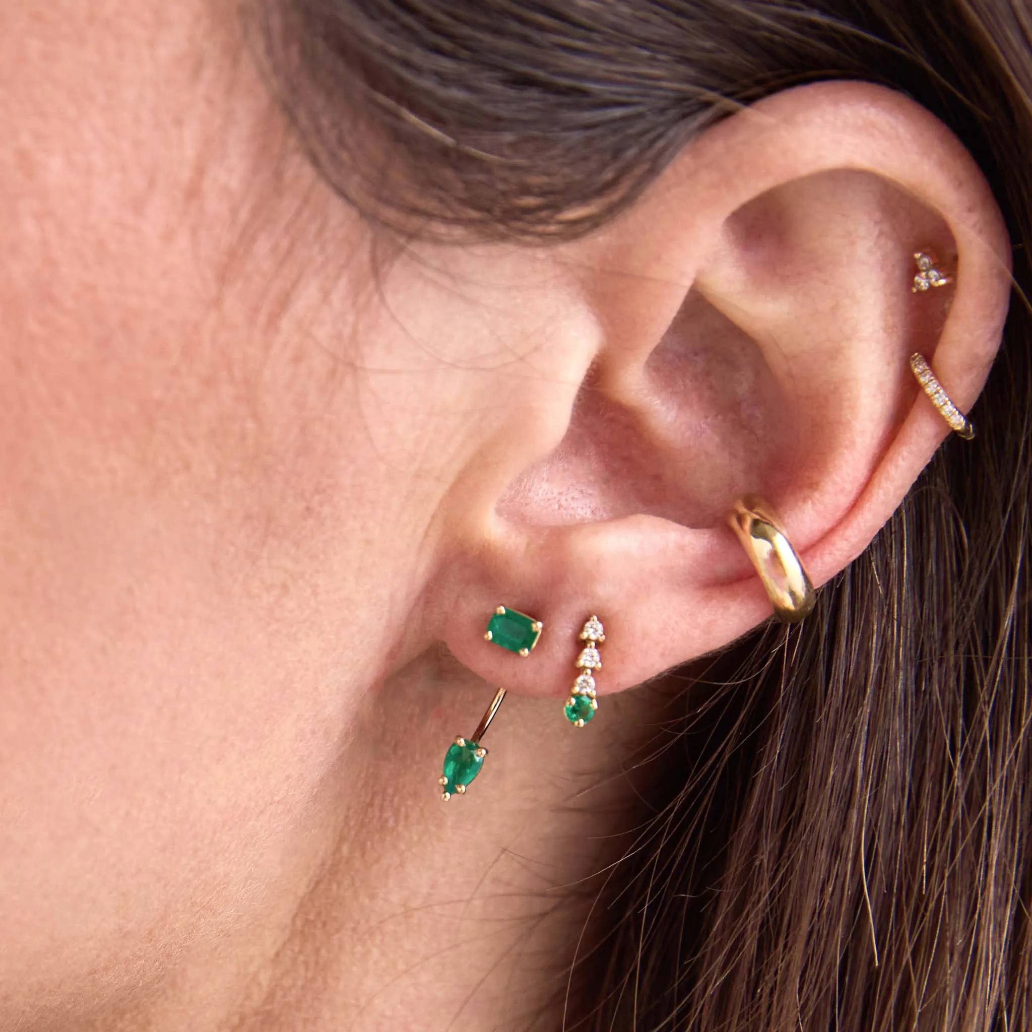 14k Prong Emerald & Short Diamond Tennis Drop Earrings sold by Zoe Chicco product image thumbnail 2
