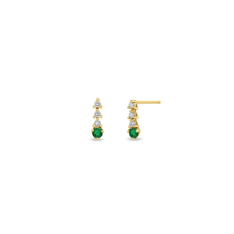 14k Prong Emerald & Short Diamond Tennis Drop Earrings sold by Zoe Chicco