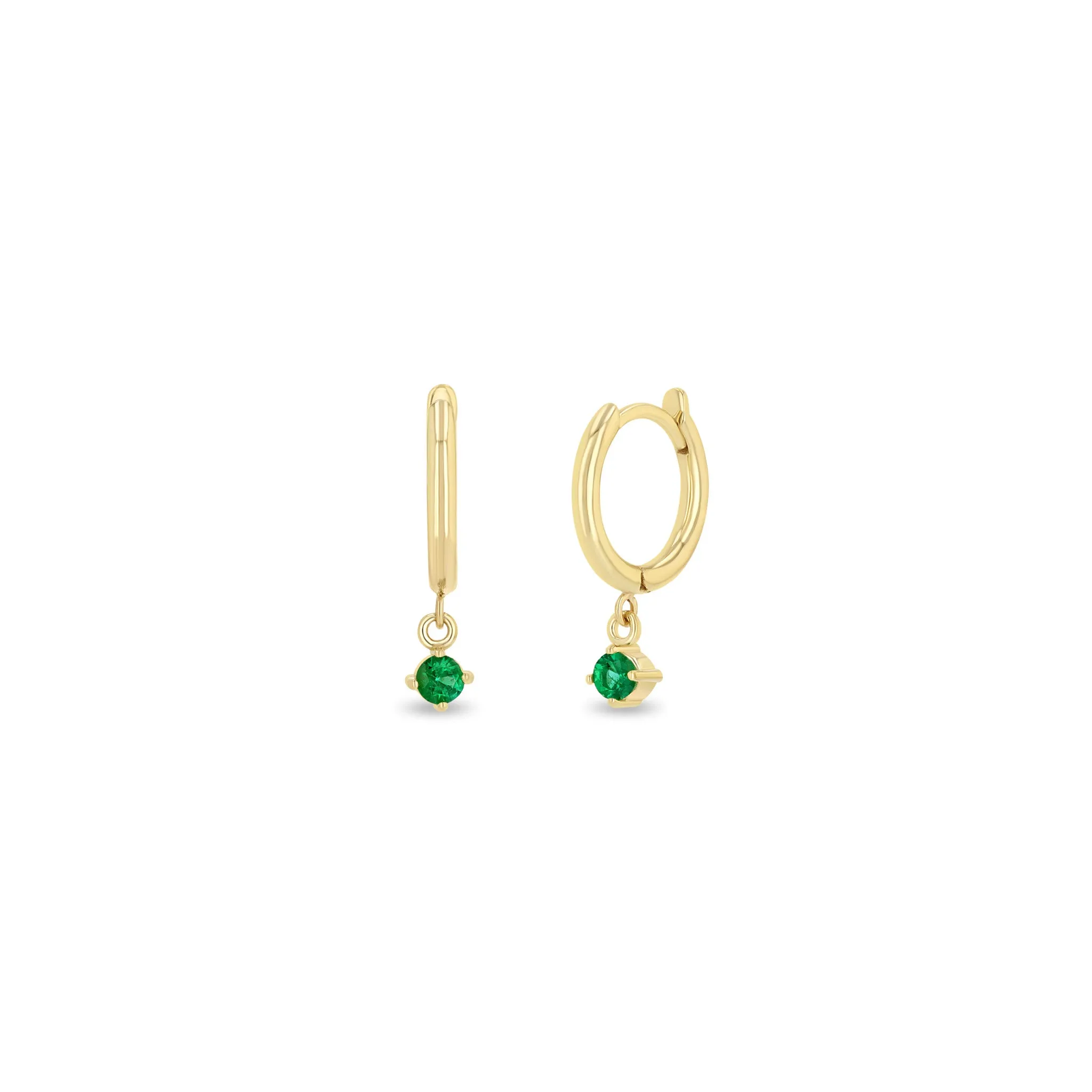 14k Dangling Emerald Small Hinge Huggie Hoops sold by Zoe Chicco