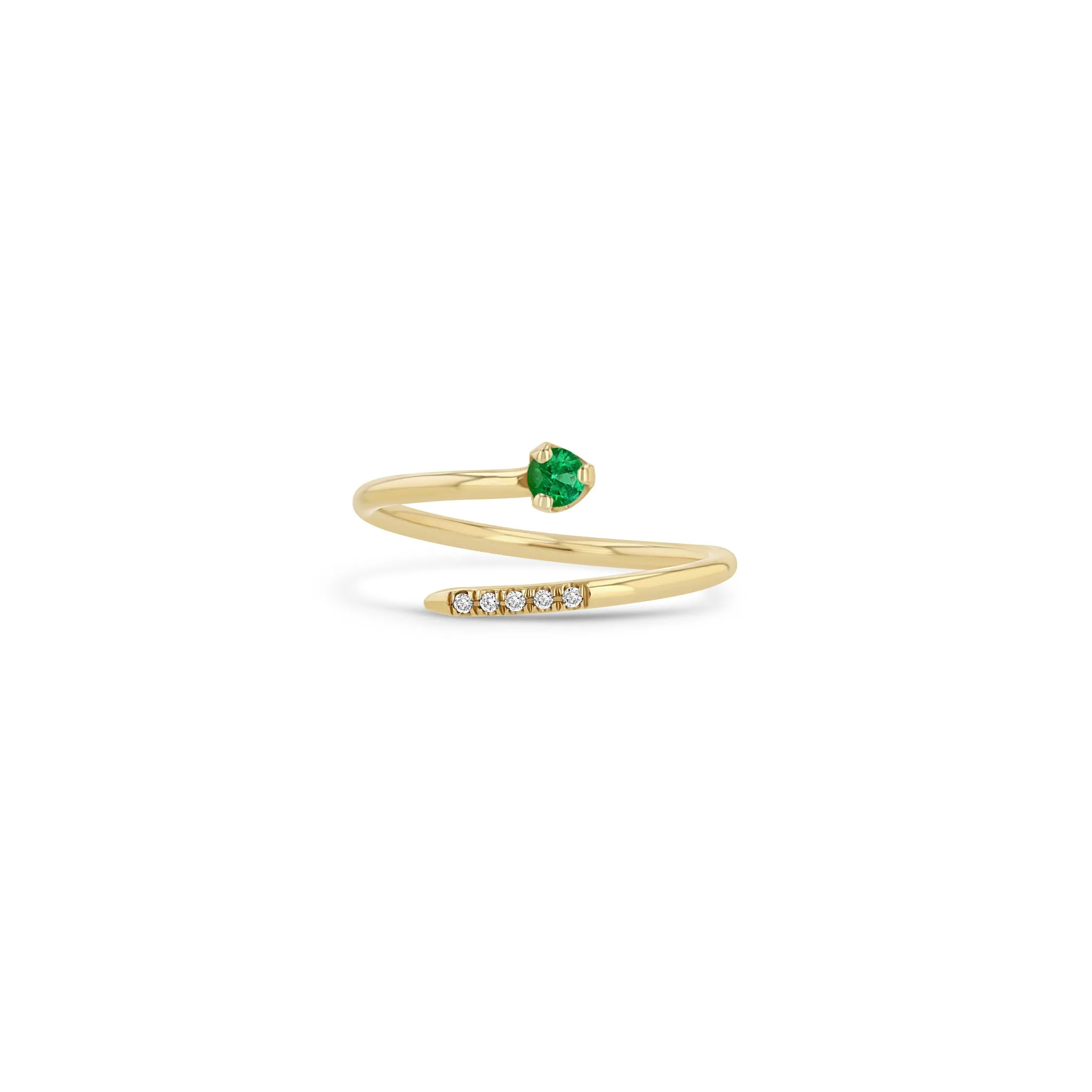 14k Prong Emerald & Pavé Diamond Bypass Ring sold by Zoe Chicco