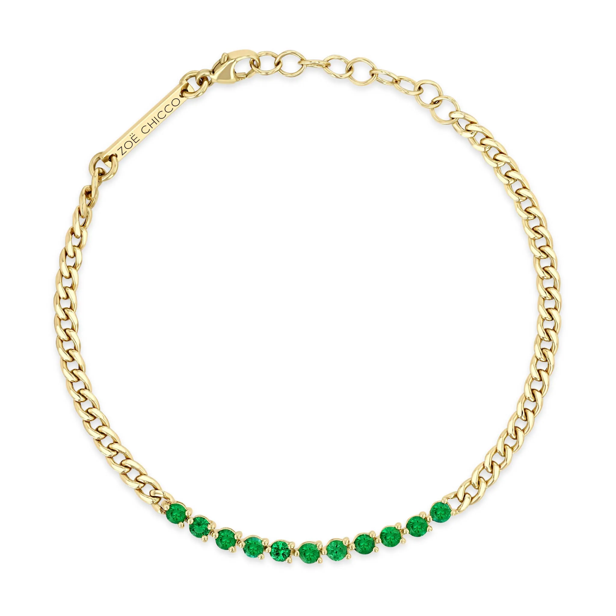 14k Emerald Tennis Segment Small Curb Chain Bracelet sold by Zoe Chicco product image thumbnail 5