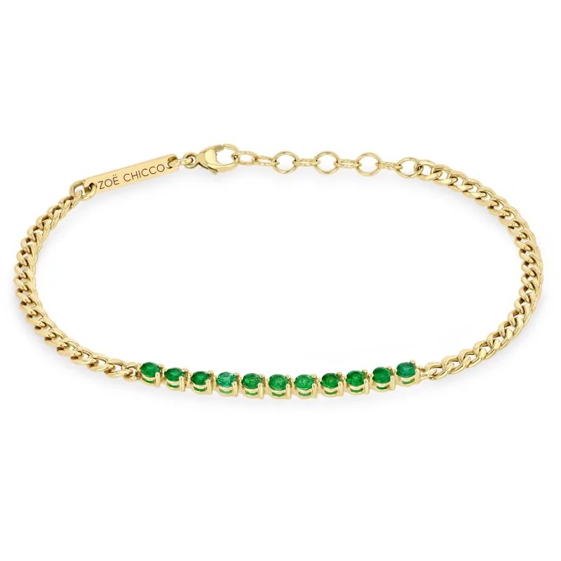 14k Emerald Tennis Segment Small Curb Chain Bracelet sold by Zoe Chicco