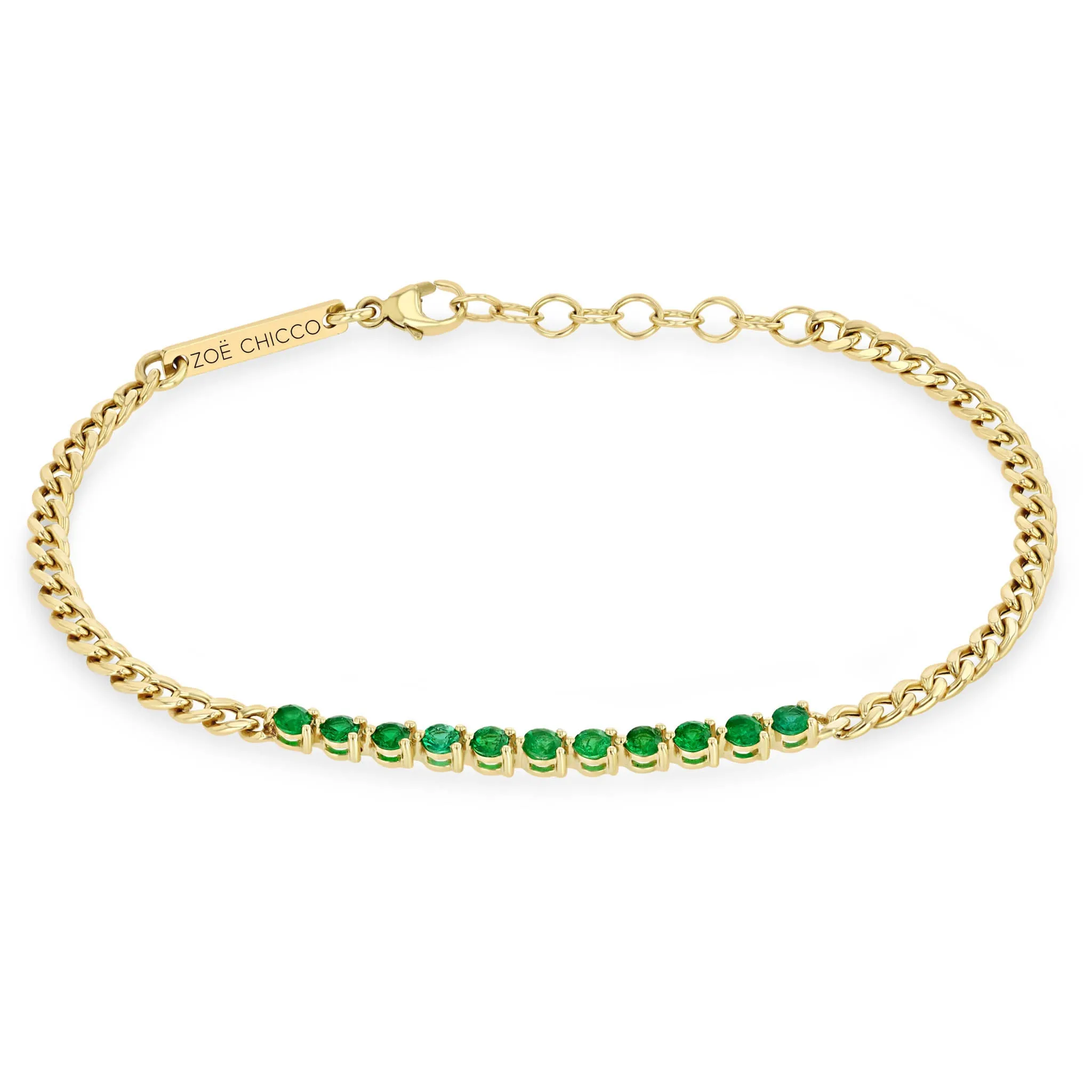 14k Emerald Tennis Segment Small Curb Chain Bracelet sold by Zoe Chicco