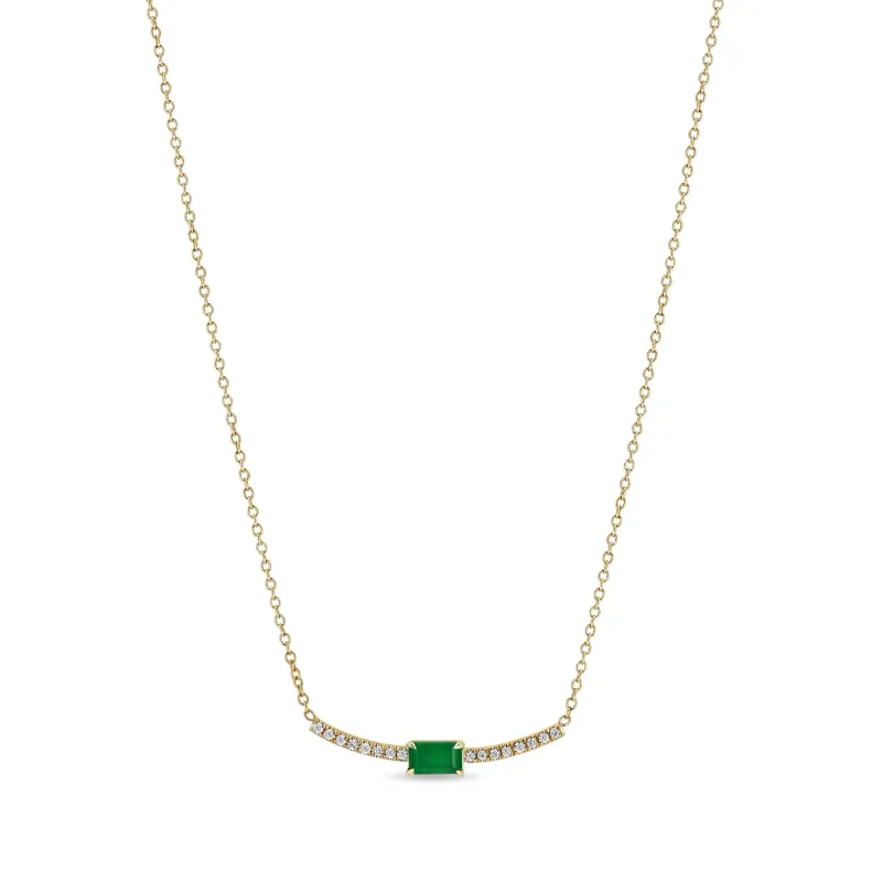 14k Emerald Cut Emerald Curved Pavé Diamond Bar Necklace sold by Zoe Chicco
