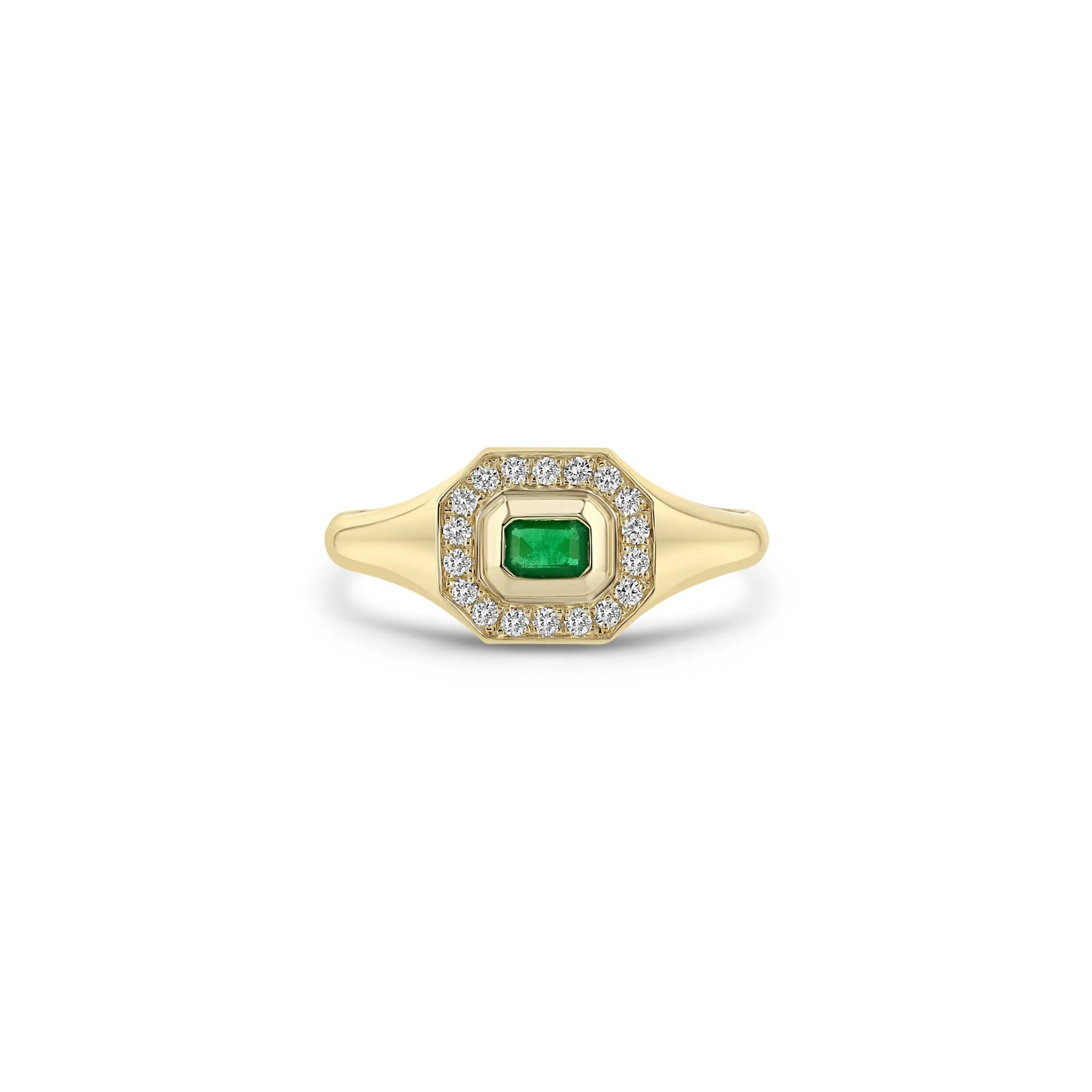 14k Emerald Cut Emerald Diamond Halo Signet Ring sold by Zoe Chicco