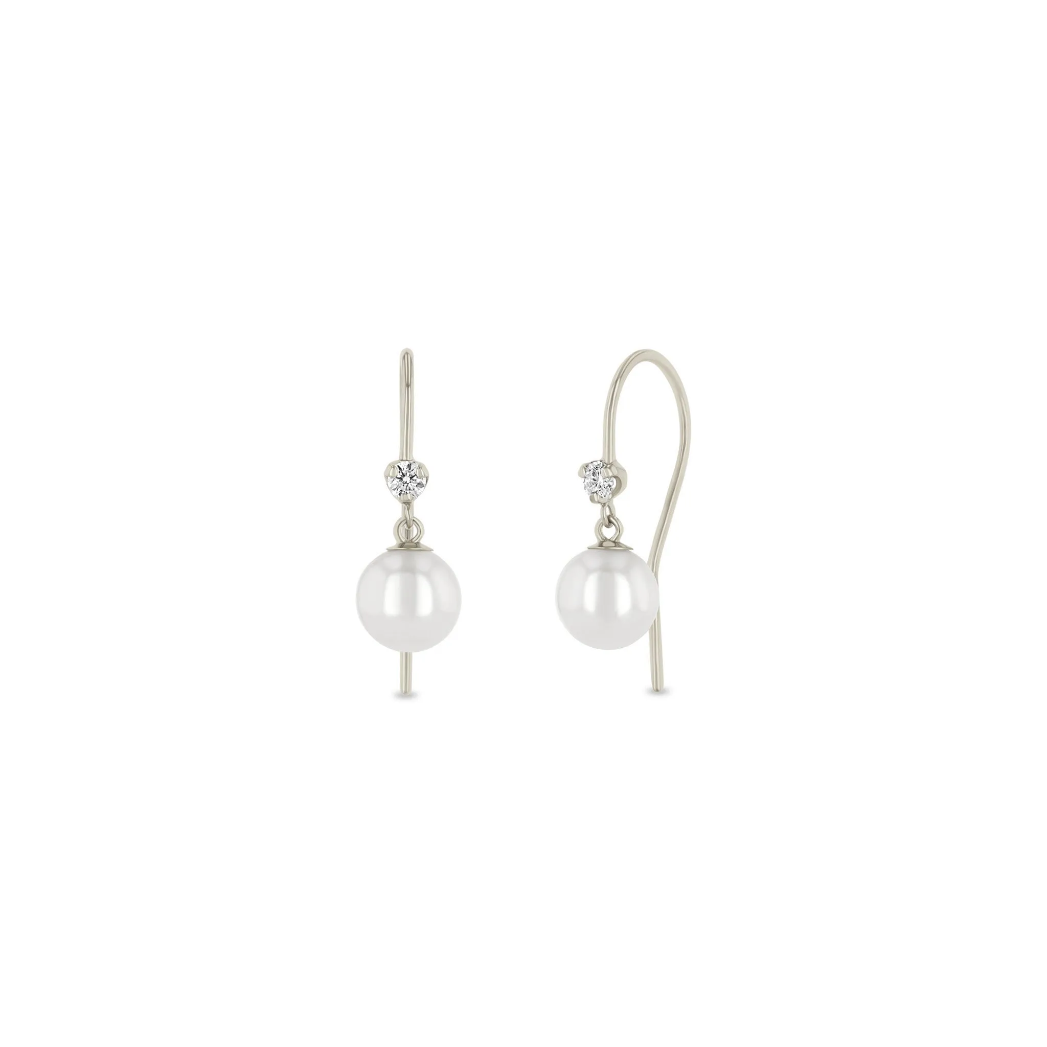 14k Prong Diamond & Dangling Pearl Hook Earrings sold by Zoe Chicco product image thumbnail 4