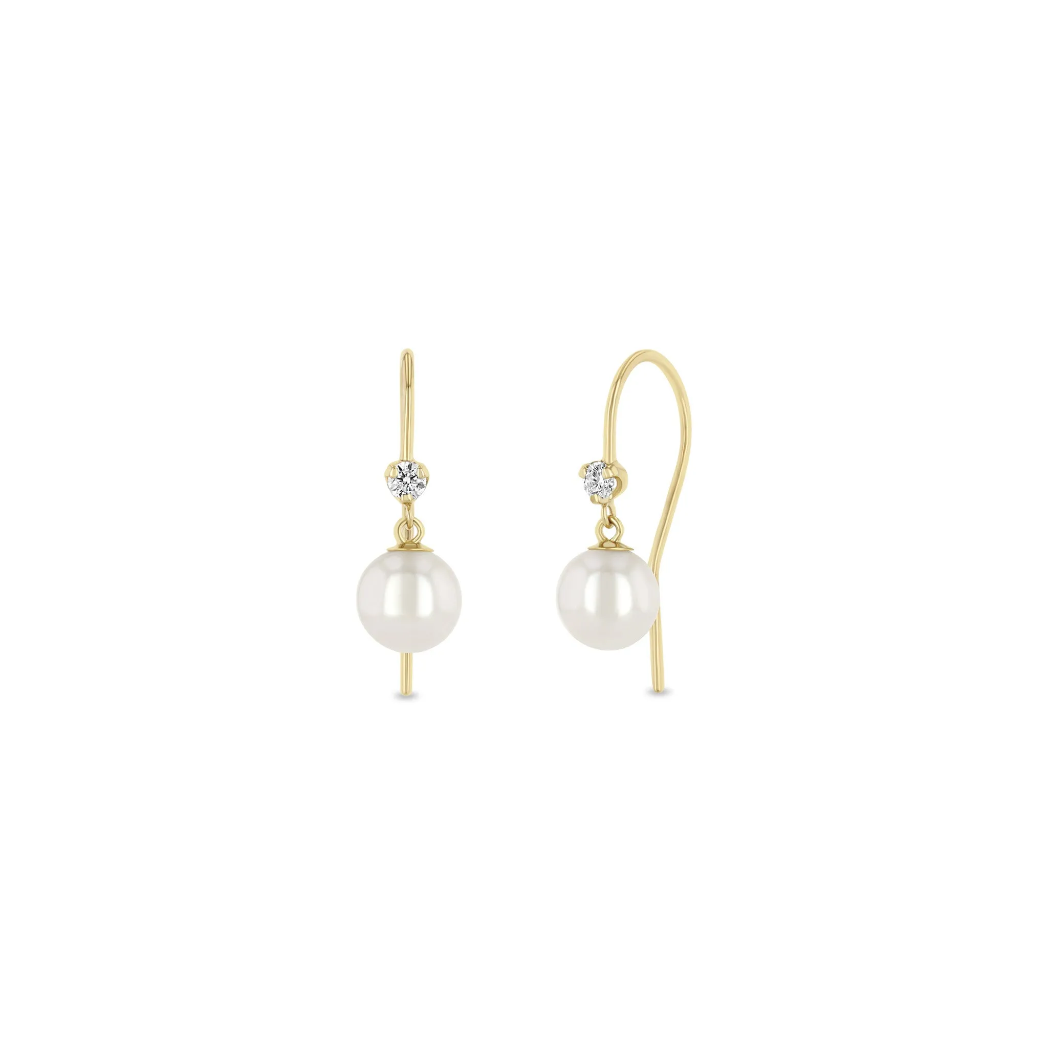 14k Prong Diamond & Dangling Pearl Hook Earrings sold by Zoe Chicco