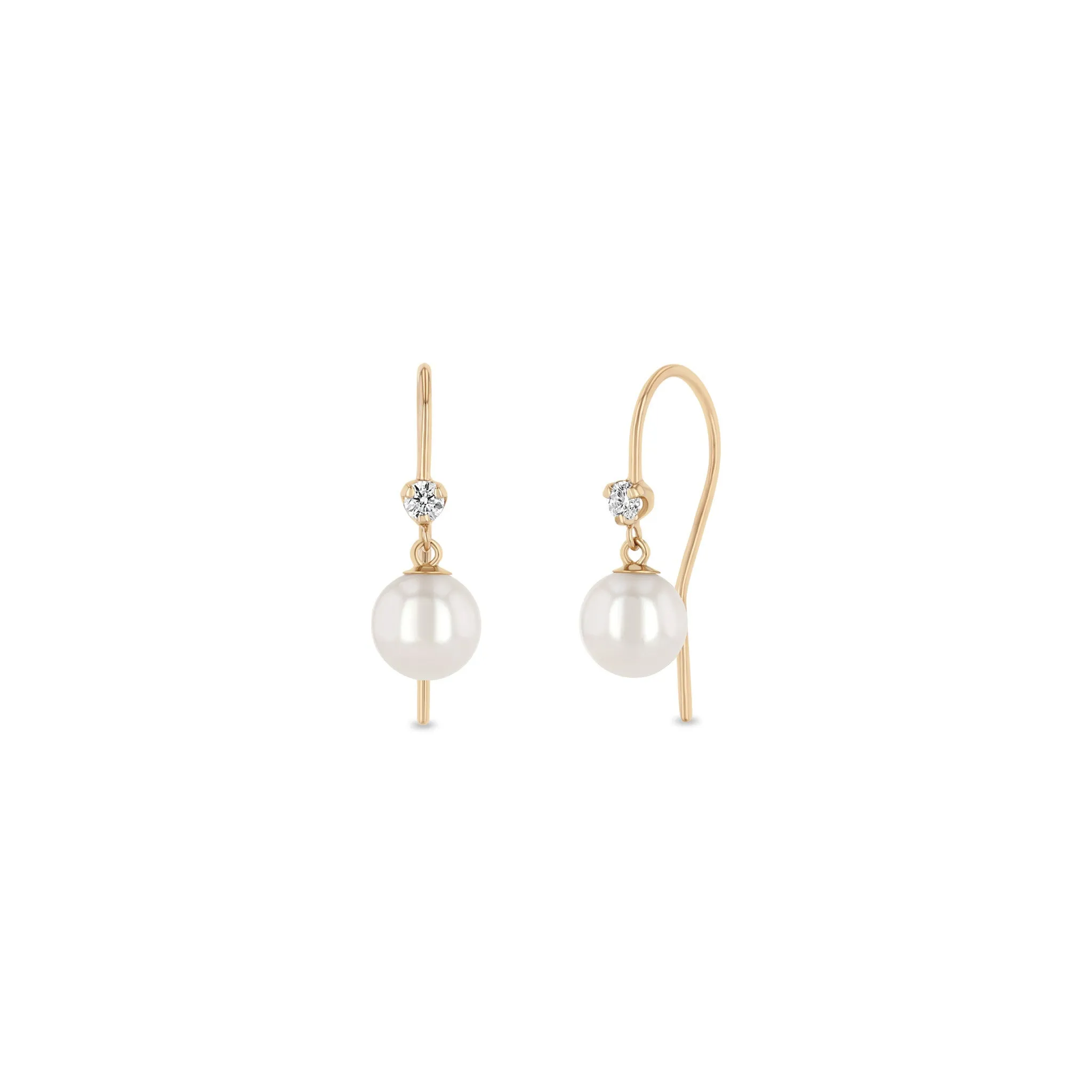 14k Prong Diamond & Dangling Pearl Hook Earrings sold by Zoe Chicco product image thumbnail 3