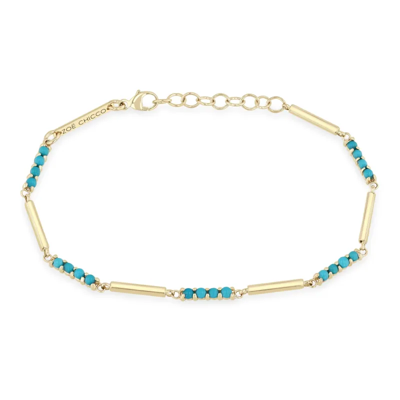 14k Mixed Gold & Turquoise Bar Bracelet made by Zoe Chicco