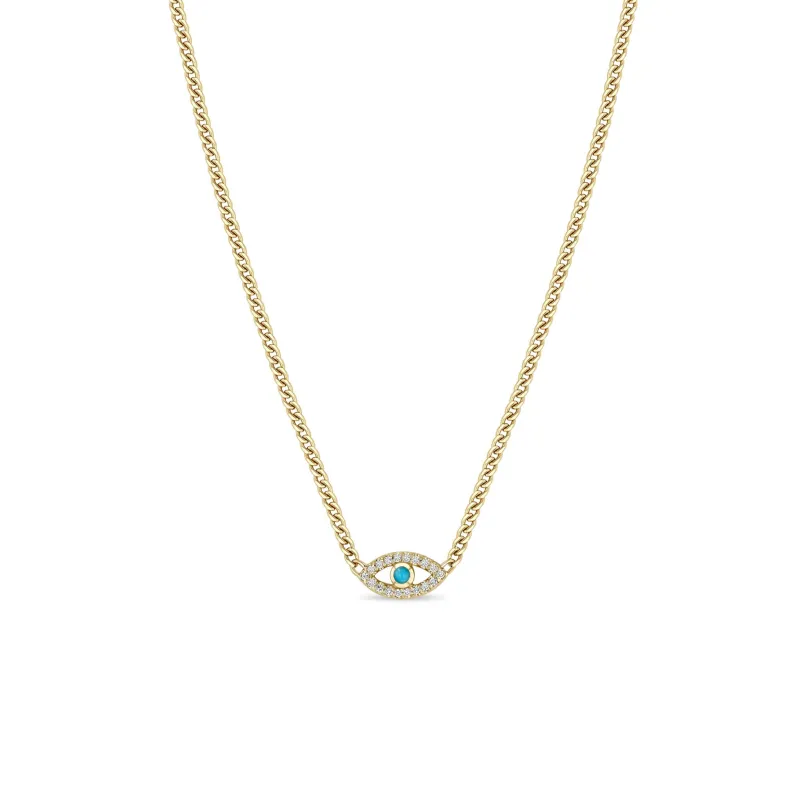 14k Turquoise & Diamond Evil Eye Curb Chain Necklace made by Zoe Chicco