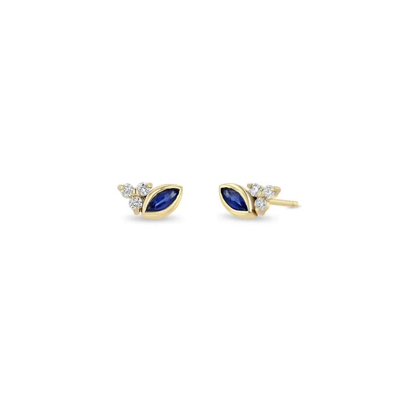 14k Marquise Blue Sapphire & Diamond Trio Studs sold by Zoe Chicco