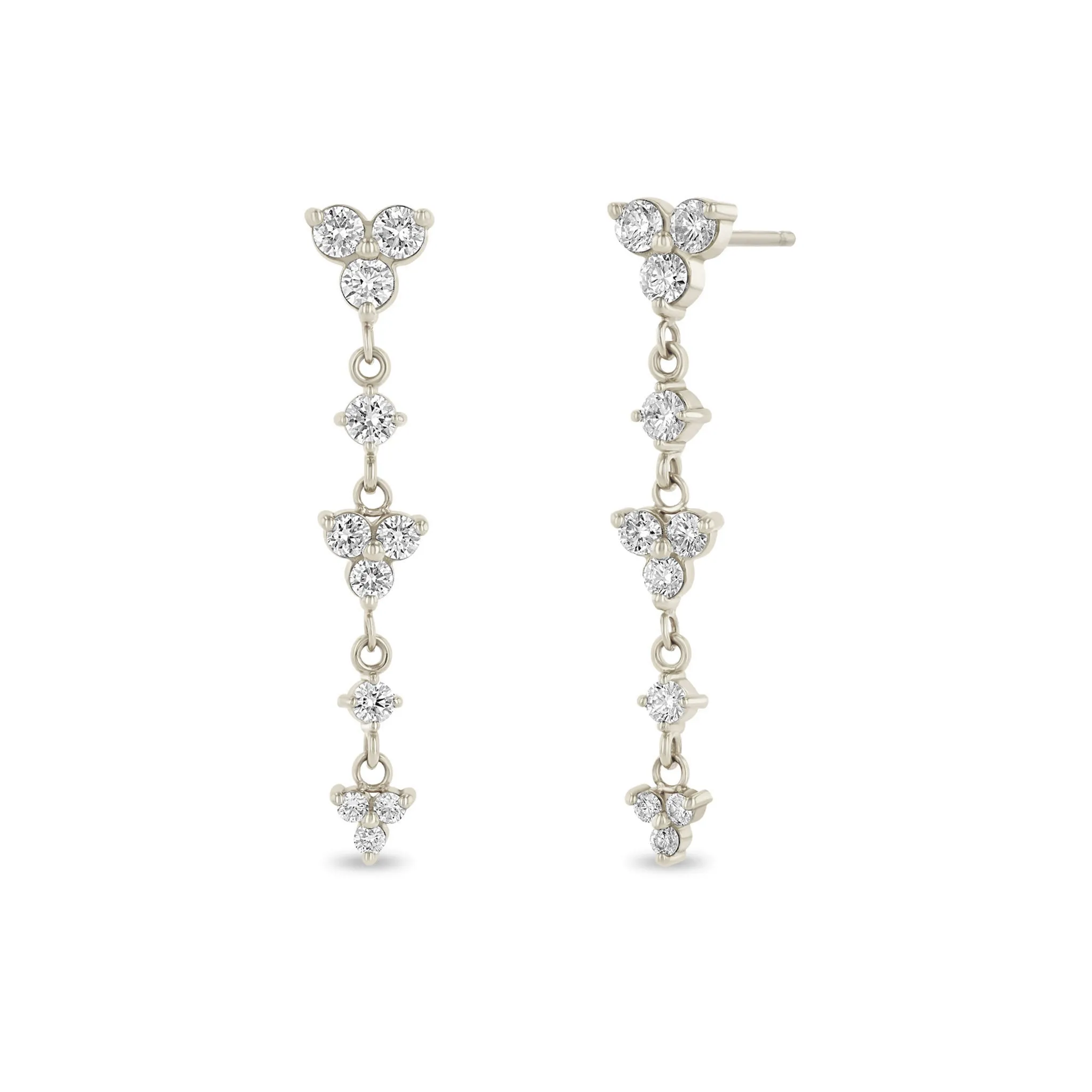 14k Alternating Graduated Prong Diamond & Diamond Trio Drop Earrings sold by Zoe Chicco product image thumbnail 4