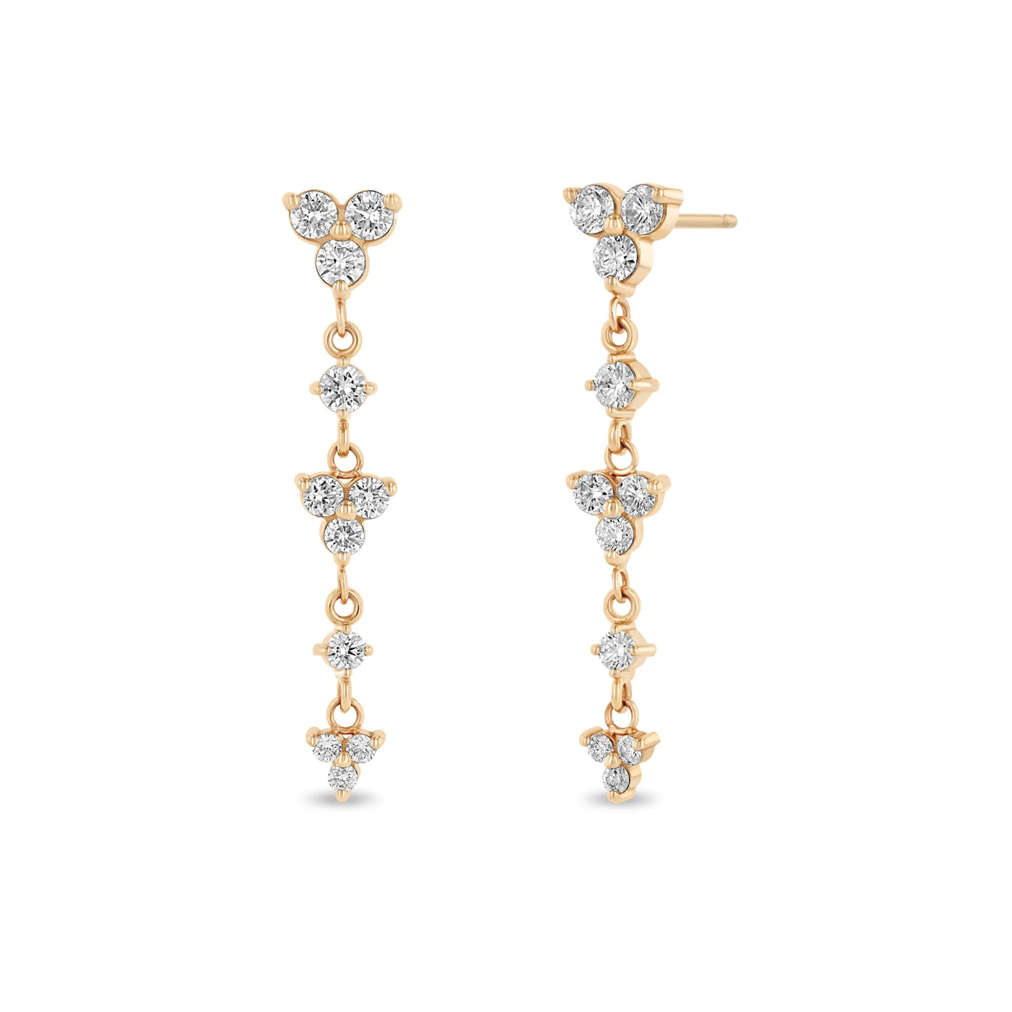 14k Alternating Graduated Prong Diamond & Diamond Trio Drop Earrings sold by Zoe Chicco product image thumbnail 3