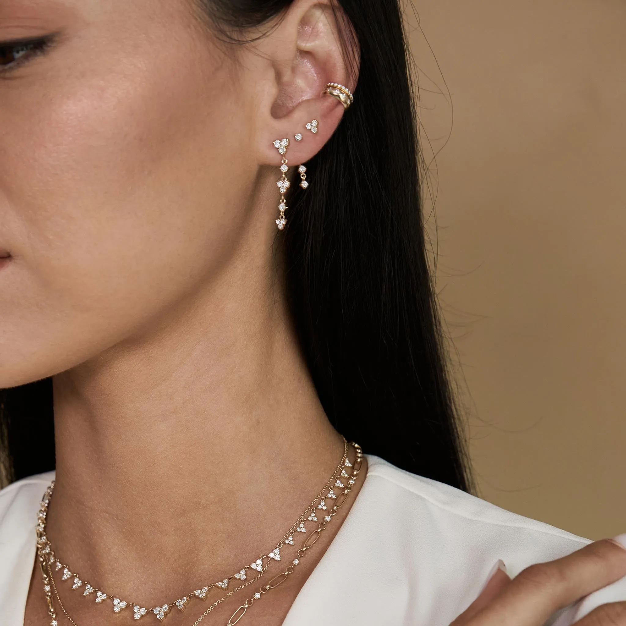 14k Alternating Graduated Prong Diamond & Diamond Trio Drop Earrings sold by Zoe Chicco product image thumbnail 2