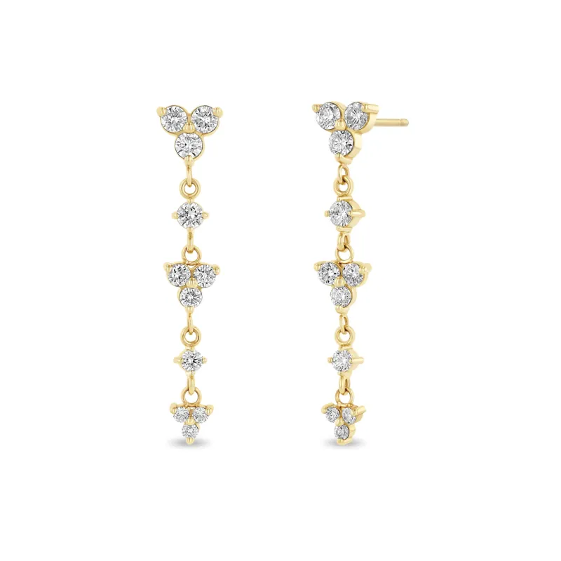 14k Alternating Graduated Prong Diamond & Diamond Trio Drop Earrings sold by Zoe Chicco