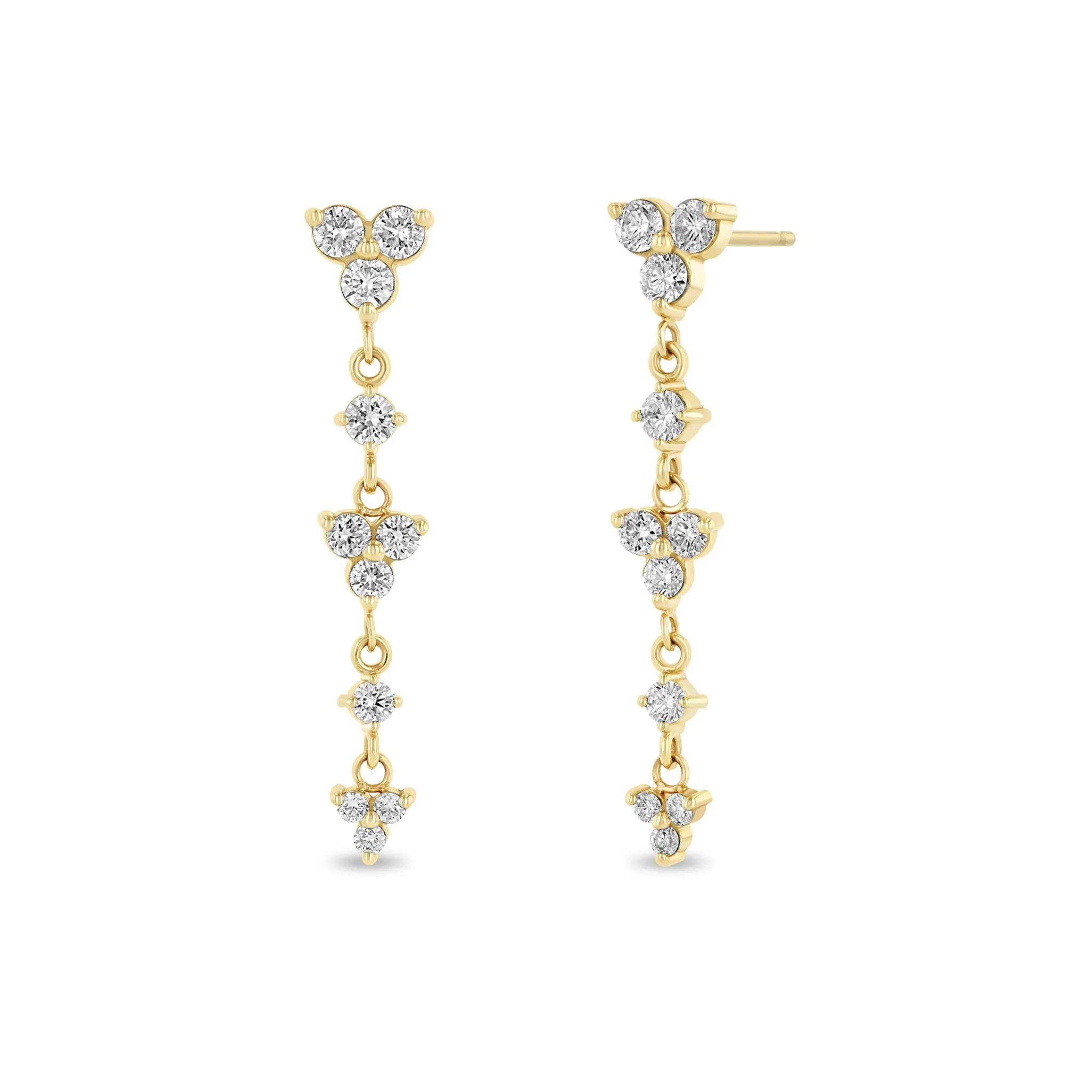 14k Alternating Graduated Prong Diamond & Diamond Trio Drop Earrings sold by Zoe Chicco