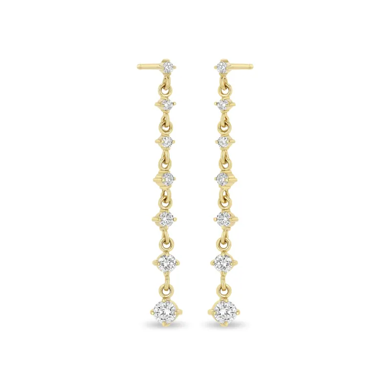 14k 7 Linked Graduated Prong Diamond Drop Earrings sold by Zoe Chicco