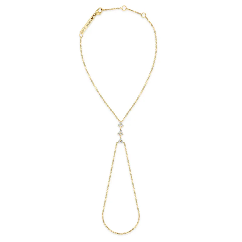 14k 3 Small Prong Diamond Trio Hand Chain sold by Zoe Chicco