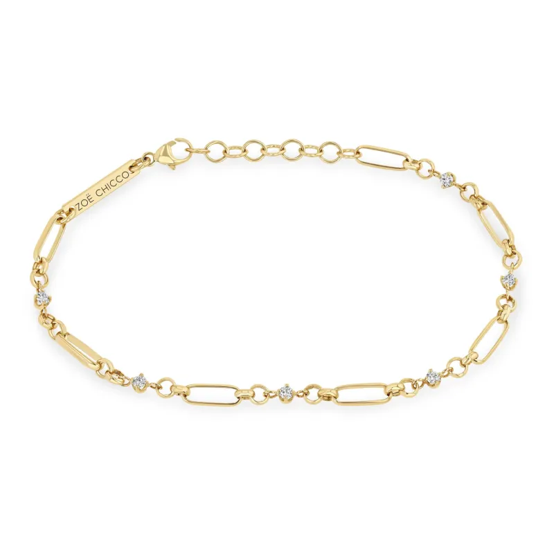 14k Linked Prong Diamond & Medium Paperclip Rolo Chain Bracelet sold by Zoe Chicco