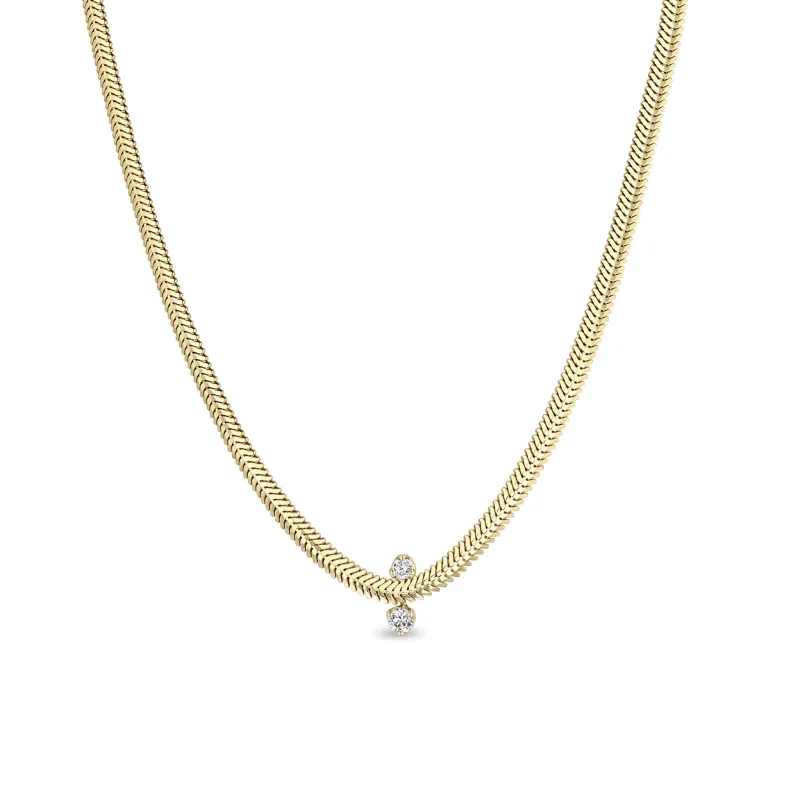 14k 2 Mixed Prong Diamond Snake Chain Necklace sold by Zoe Chicco