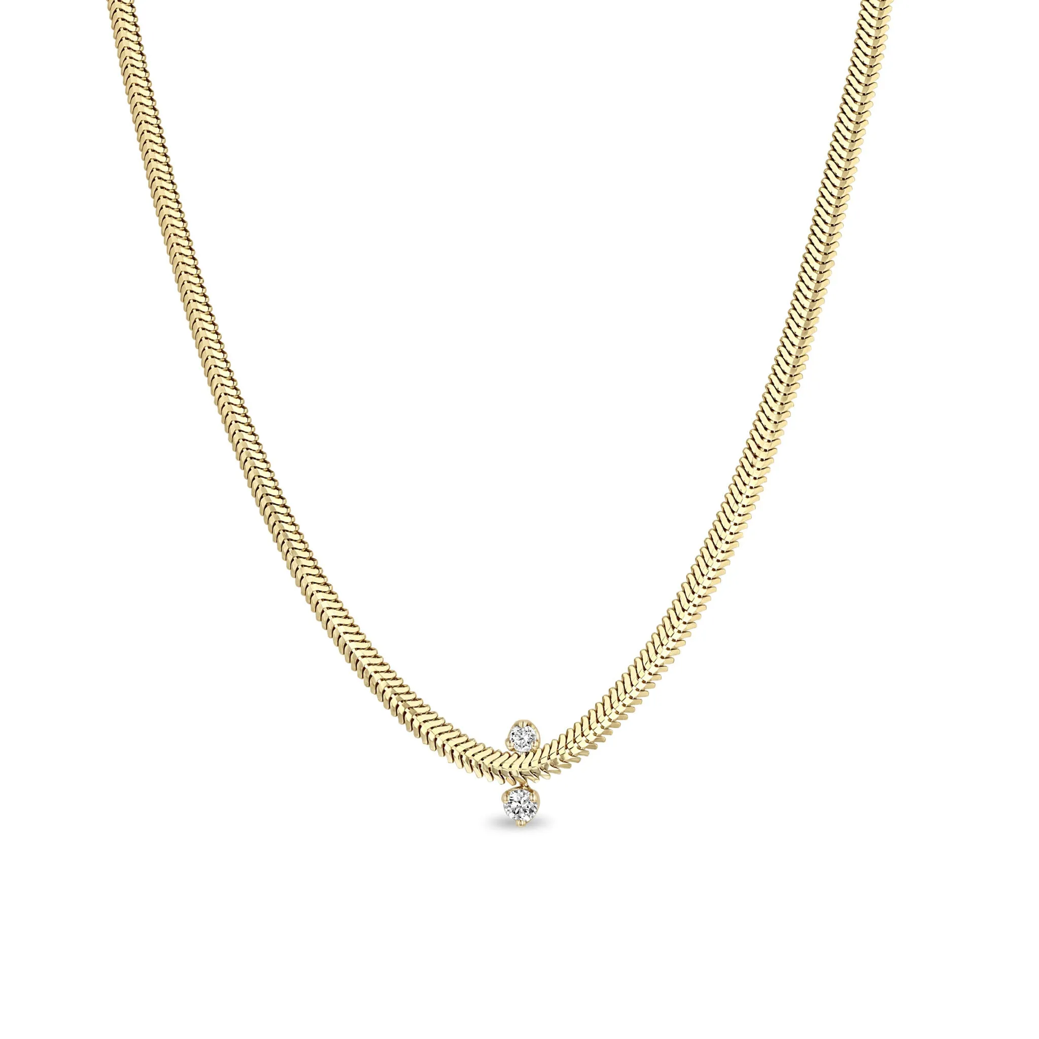 14k 2 Mixed Prong Diamond Snake Chain Necklace sold by Zoe Chicco