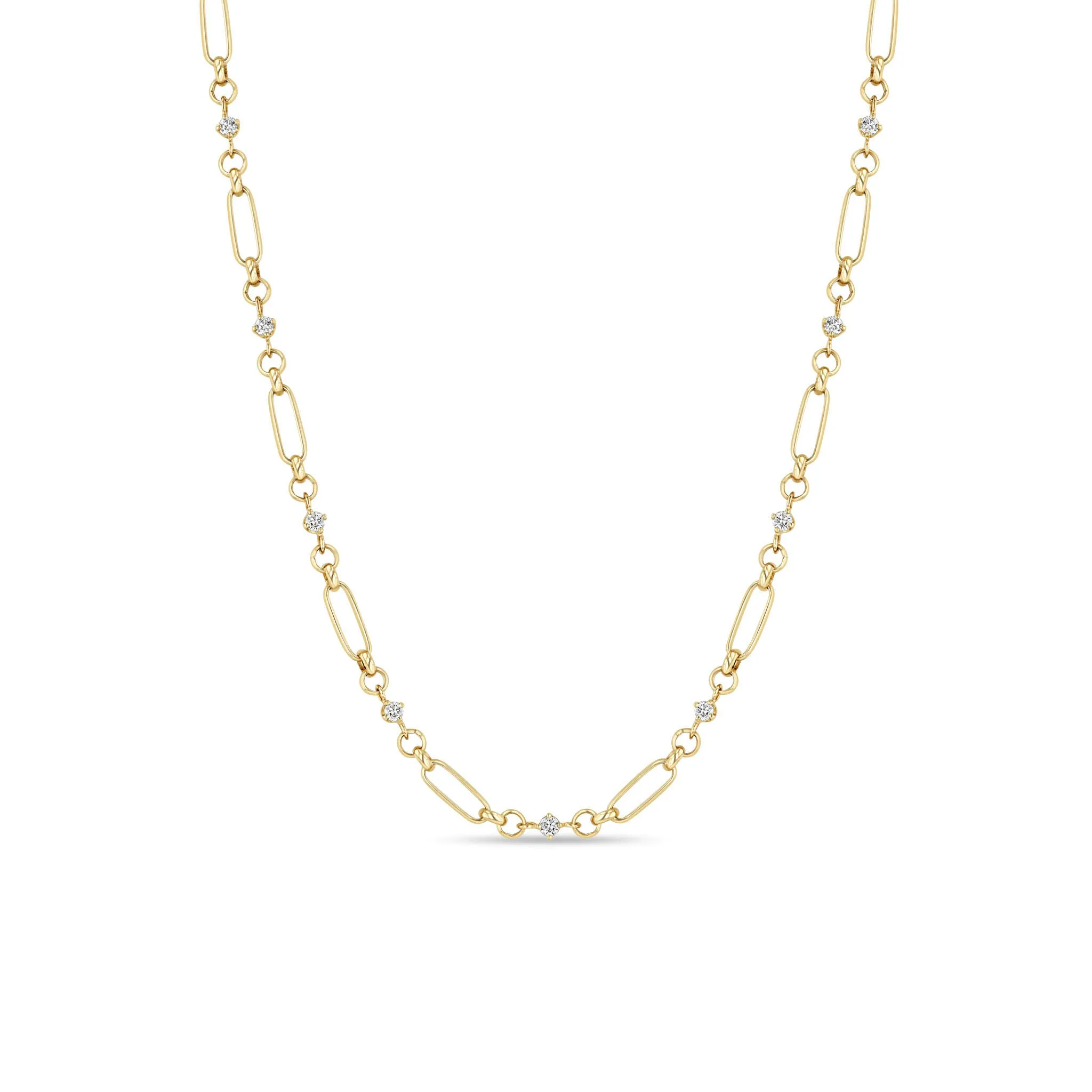 14k Linked Prong Diamond & Medium Paperclip Rolo Chain Necklace sold by Zoe Chicco