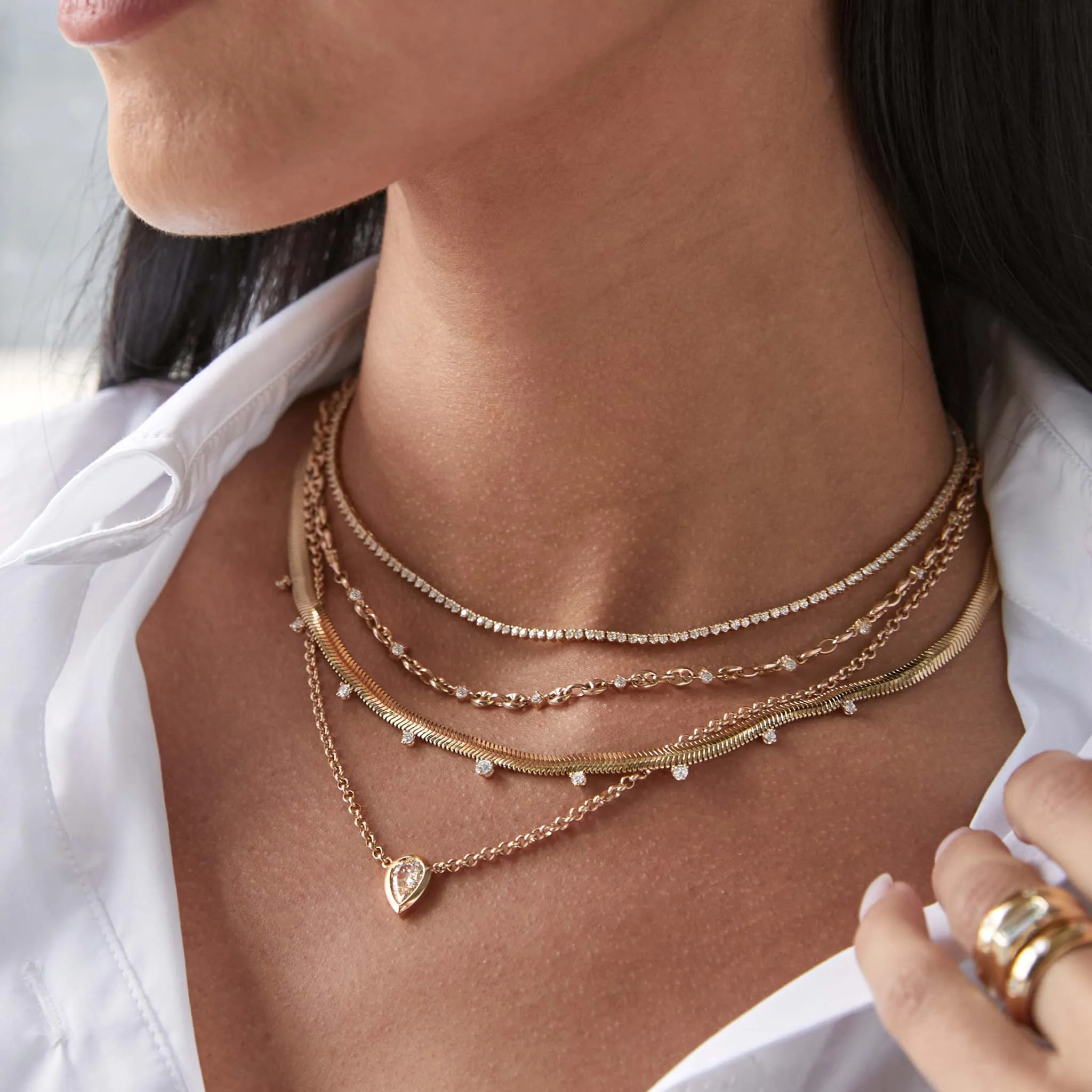 14k Linked Prong Diamond & Small Puffed Mariner Chain Necklace sold by Zoe Chicco product image thumbnail 2