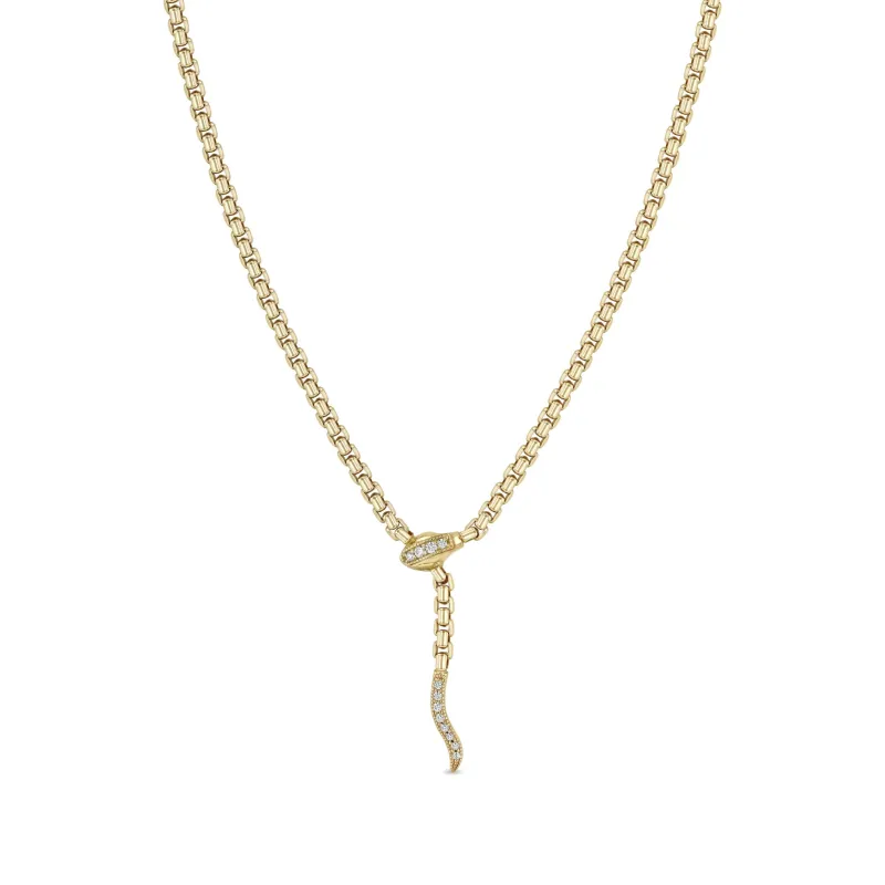 14k Gold Pavé Diamond Serpent Box Chain Necklace sold by Zoe Chicco