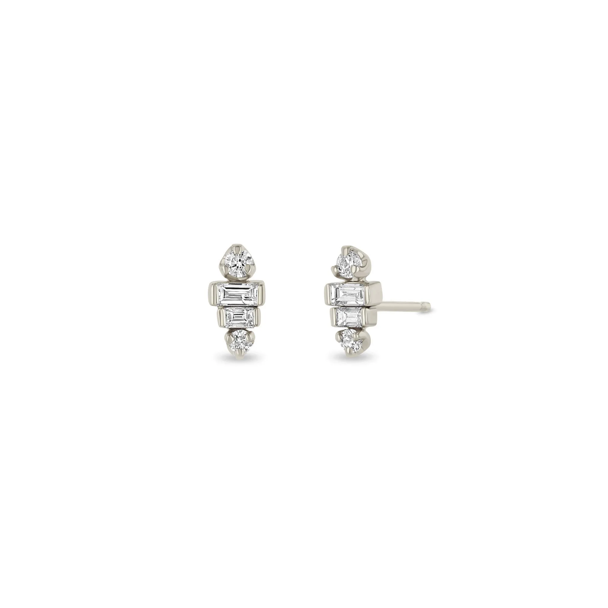 14k Graduated Baguette & Prong Diamond Stacked Studs sold by Zoe Chicco product image thumbnail 4