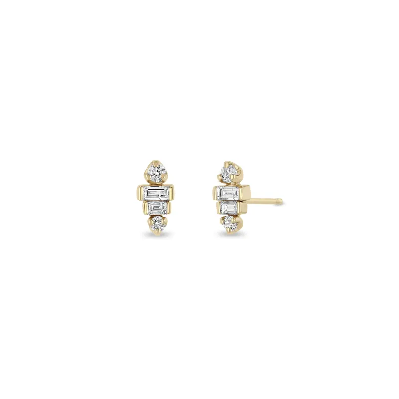14k Graduated Baguette & Prong Diamond Stacked Studs sold by Zoe Chicco