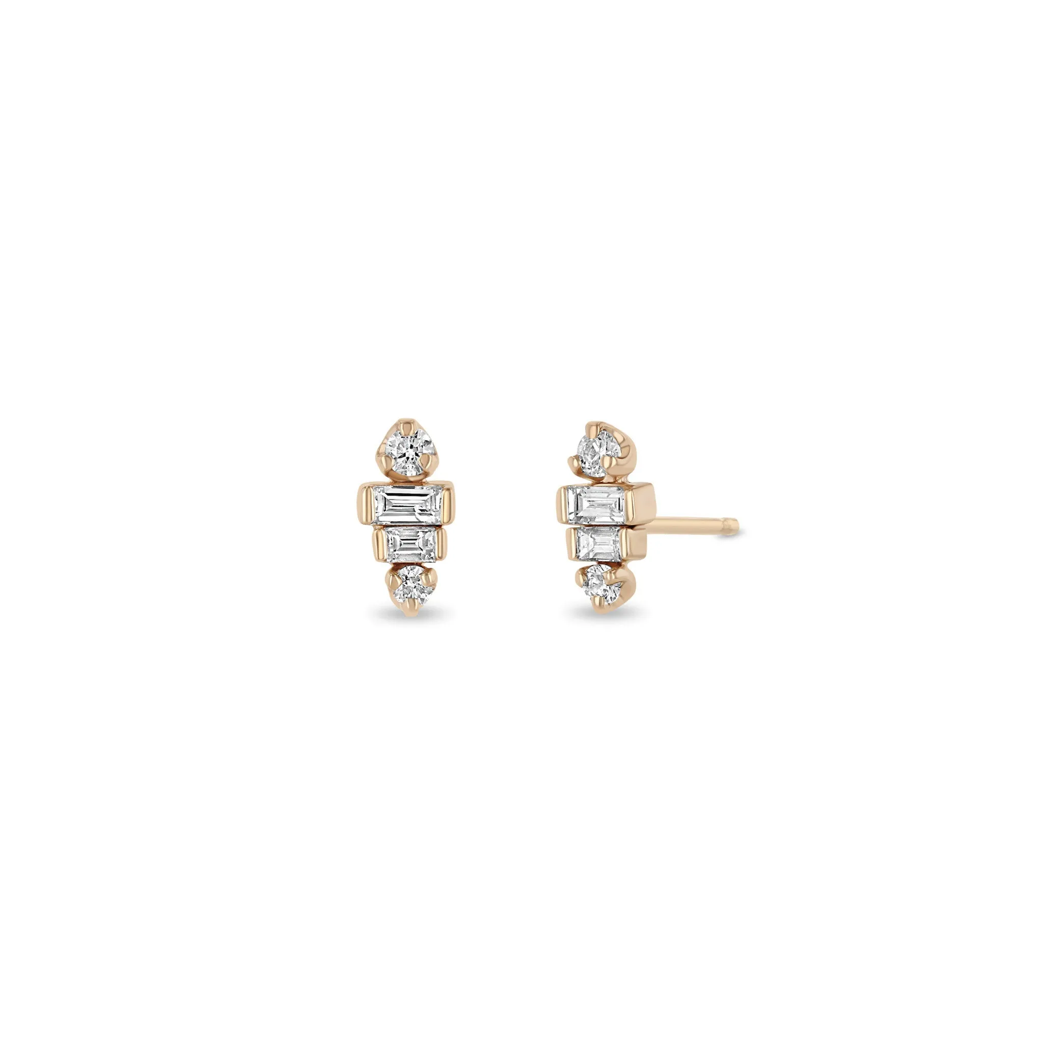 14k Graduated Baguette & Prong Diamond Stacked Studs sold by Zoe Chicco product image thumbnail 3