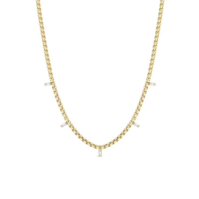 14k 5 Vertical Baguette Diamond Medium Box Chain Necklace sold by Zoe Chicco