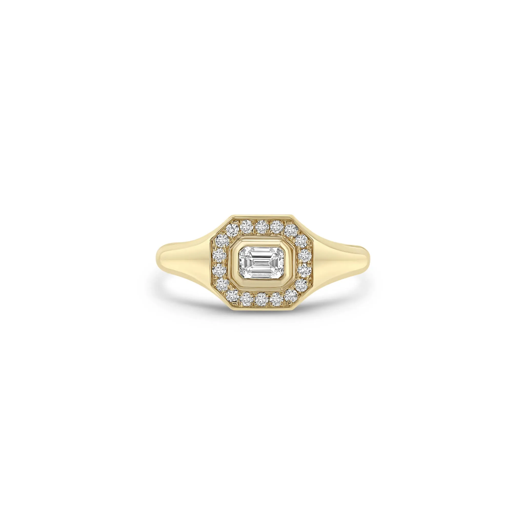 14k Emerald Cut Diamond Halo Signet Ring sold by Zoe Chicco