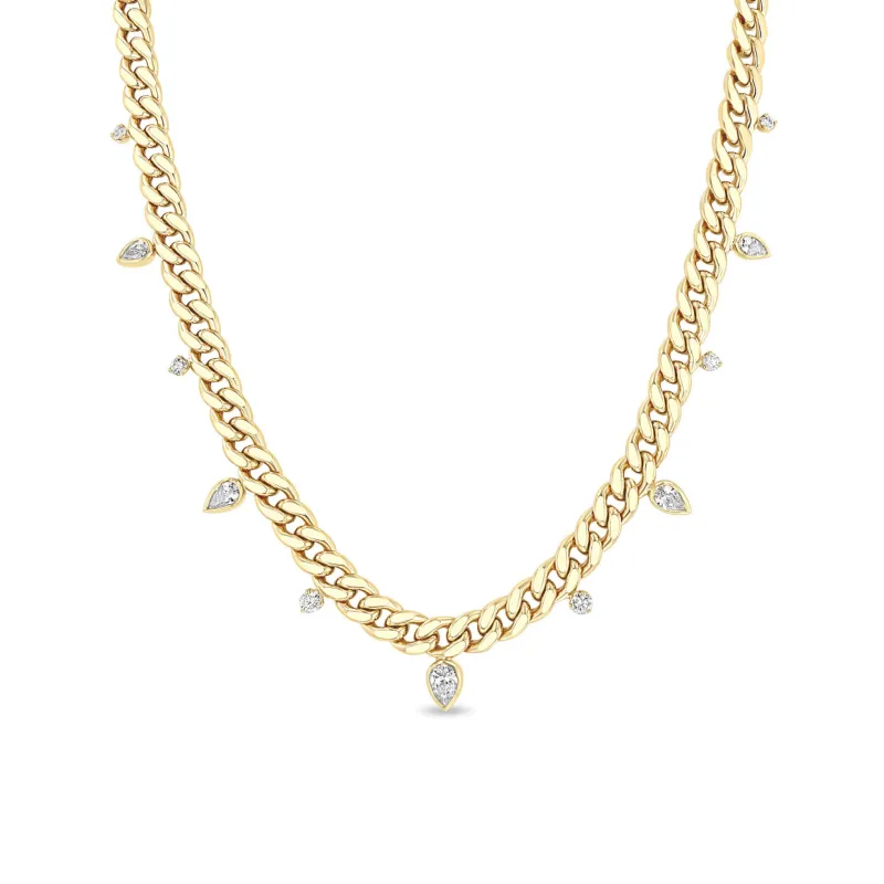 14k Alternating Pear & Round Diamond Large Curb Chain Necklace sold by Zoe Chicco