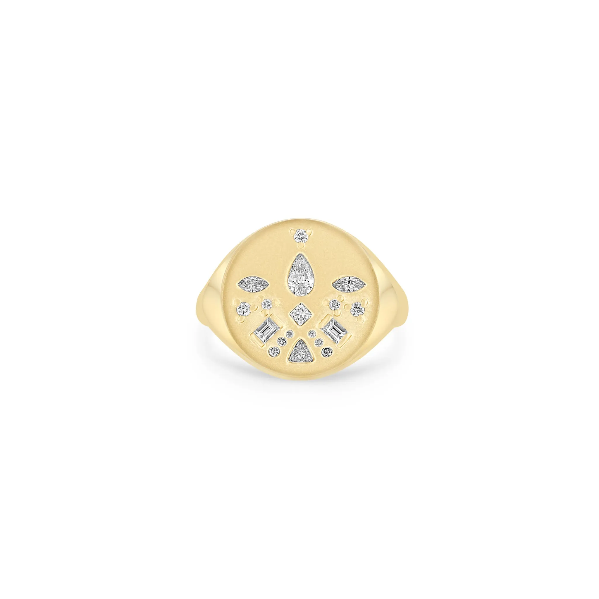 14k Diamond Mosaic Brushed Gold Round Signet Ring sold by Zoe Chicco