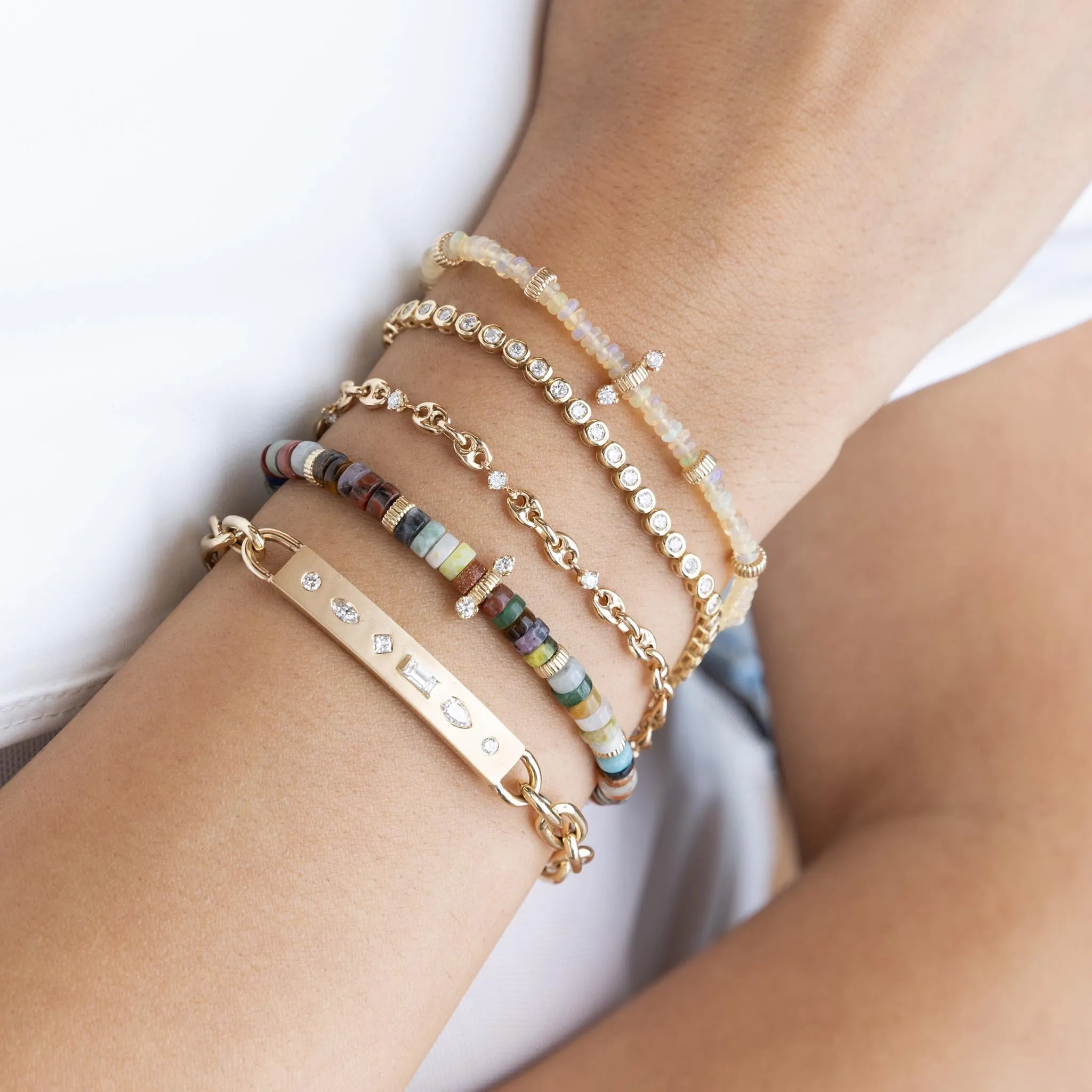 14k Diamond Mosaic Brushed Gold Horizontal ID Bar Bracelet sold by Zoe Chicco product image thumbnail 2