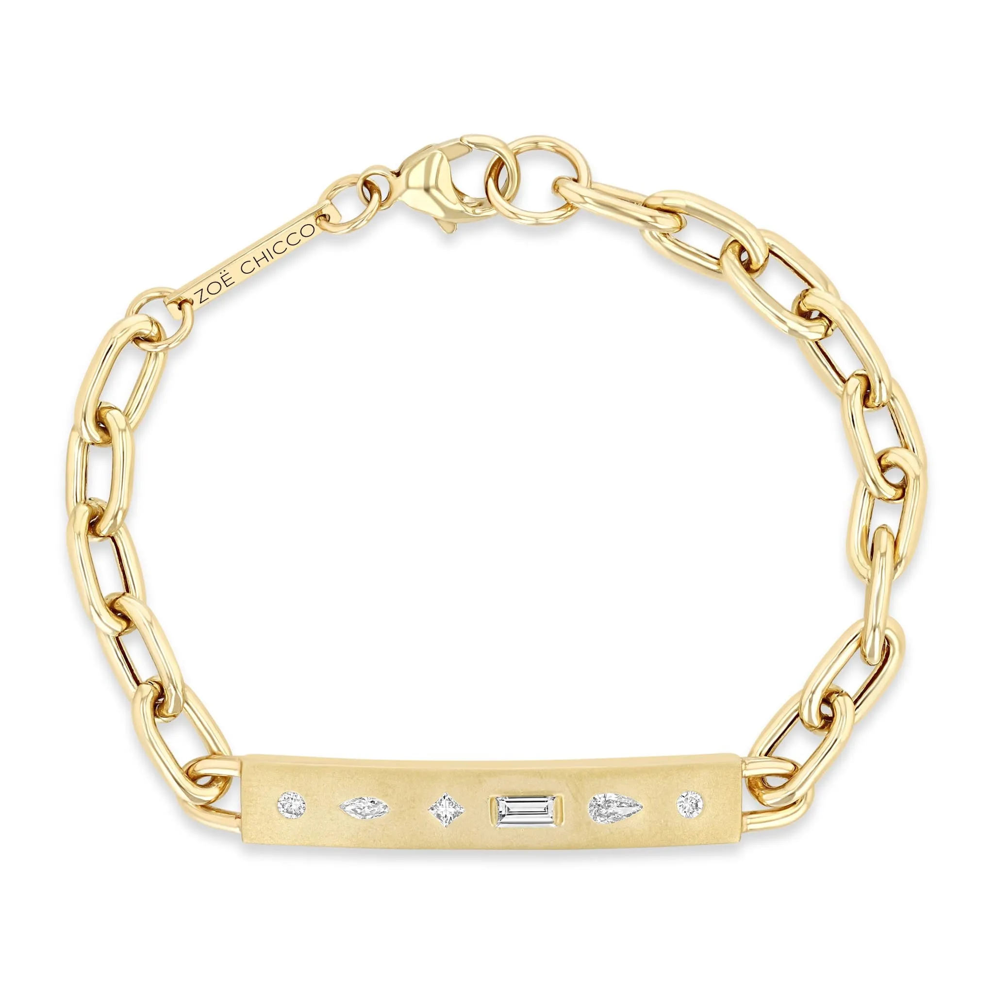 14k Diamond Mosaic Brushed Gold Horizontal ID Bar Bracelet sold by Zoe Chicco product image thumbnail 4