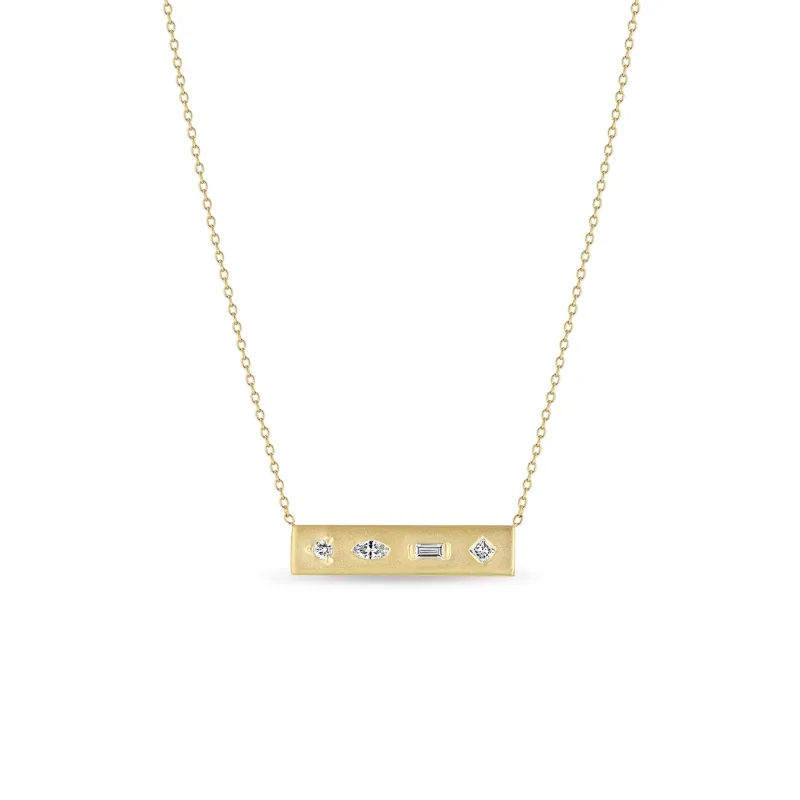 14k Diamond Mosaic Brushed Gold Horizontal Bar Necklace sold by Zoe Chicco