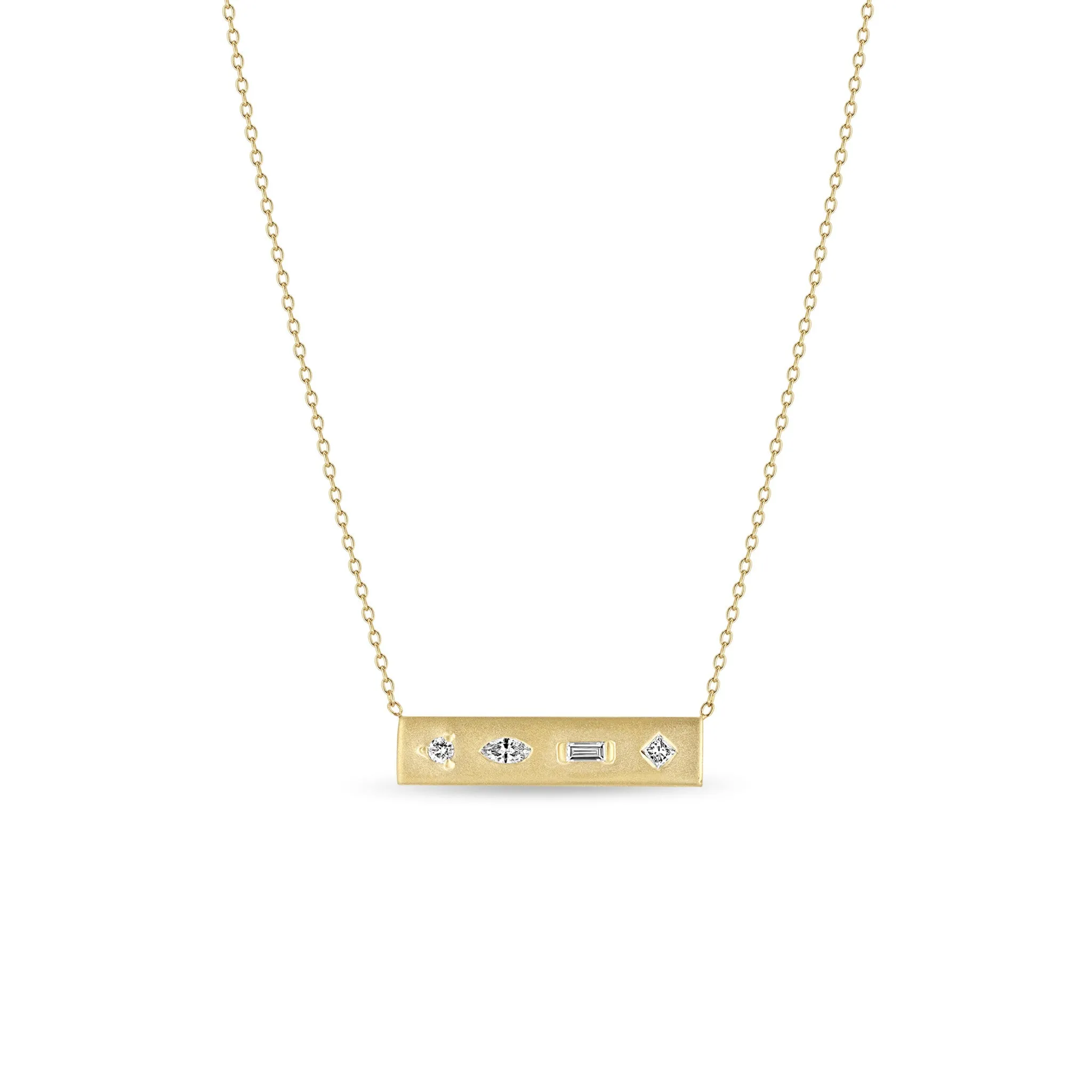 14k Diamond Mosaic Brushed Gold Horizontal Bar Necklace sold by Zoe Chicco