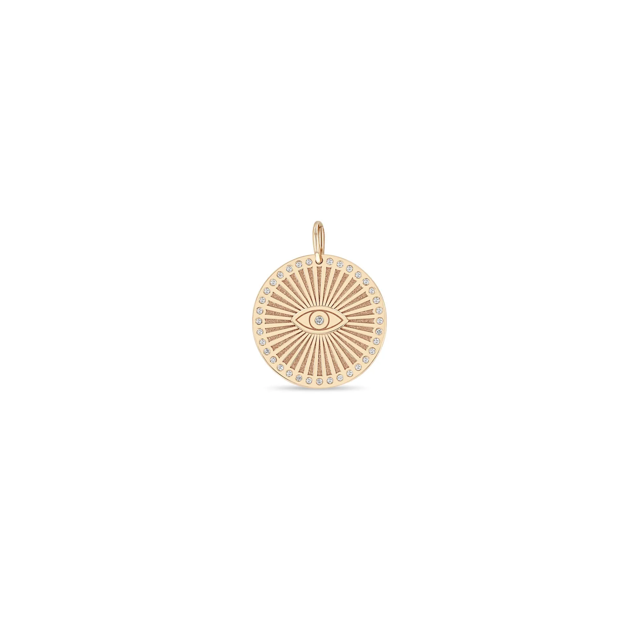 14k Single Diamond Evil Eye Medium Sunbeam Medallion Charm sold by Zoe Chicco product image thumbnail 4